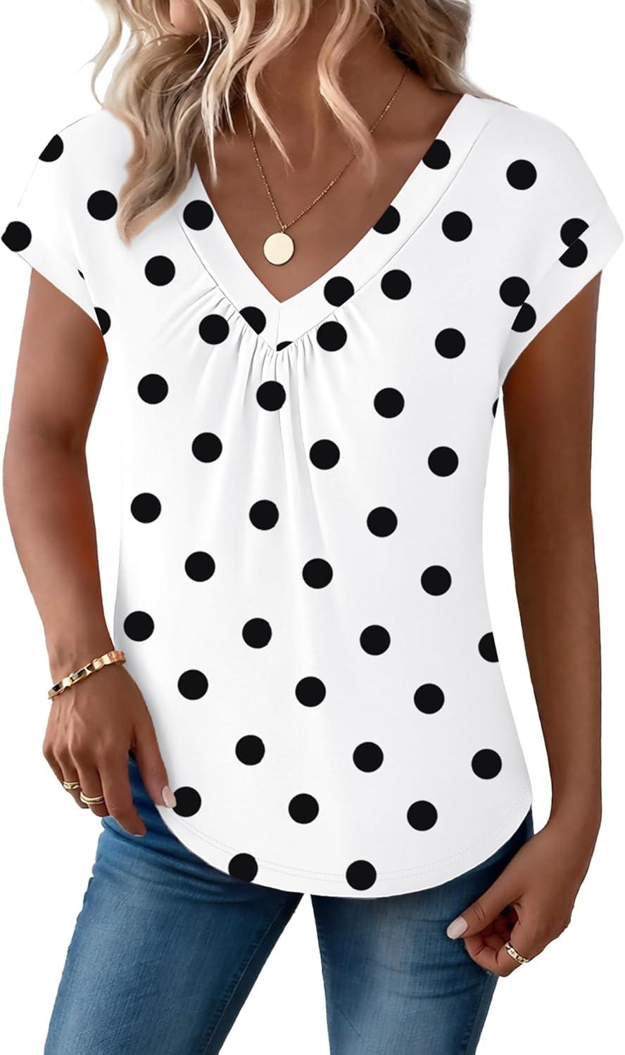 imageZeagoo Womens Tops Short Sleeve V Neck Shirts Summer Dressy Casual Business Clothes Work Blouses Fashion Clothing OutfitsJh592 Polka Dot