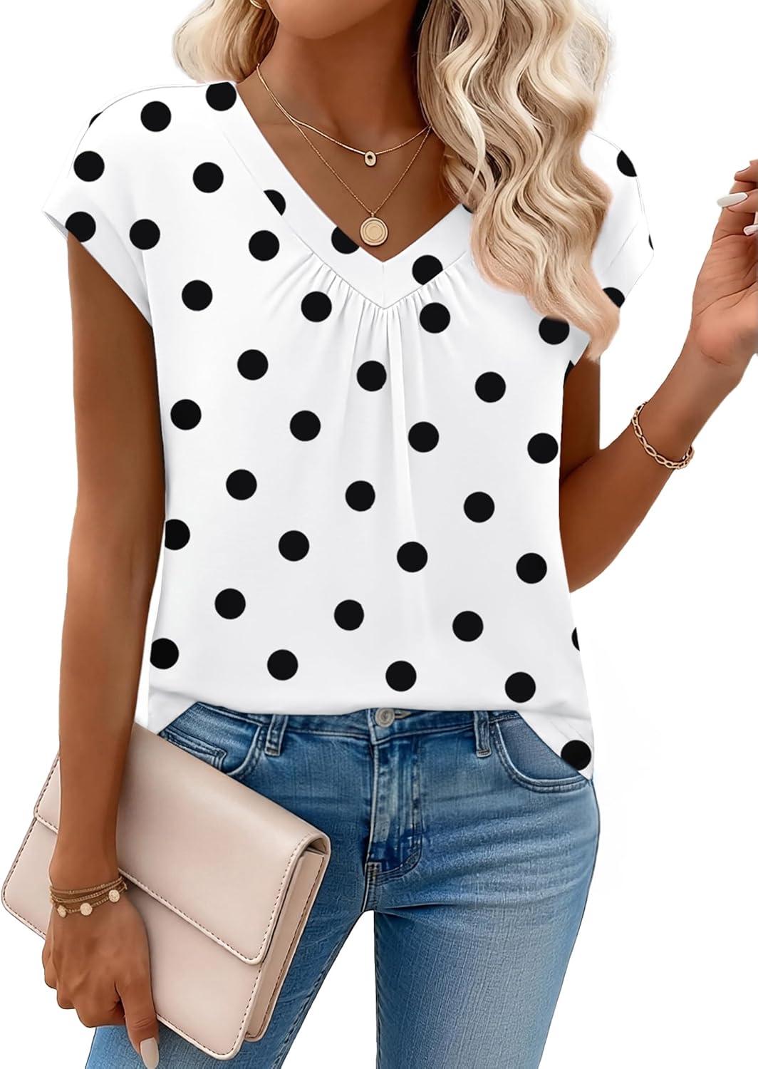 imageZeagoo Womens Tops Short Sleeve V Neck Shirts Summer Dressy Casual Business Clothes Work Blouses Fashion Clothing OutfitsJh592 Polka Dot