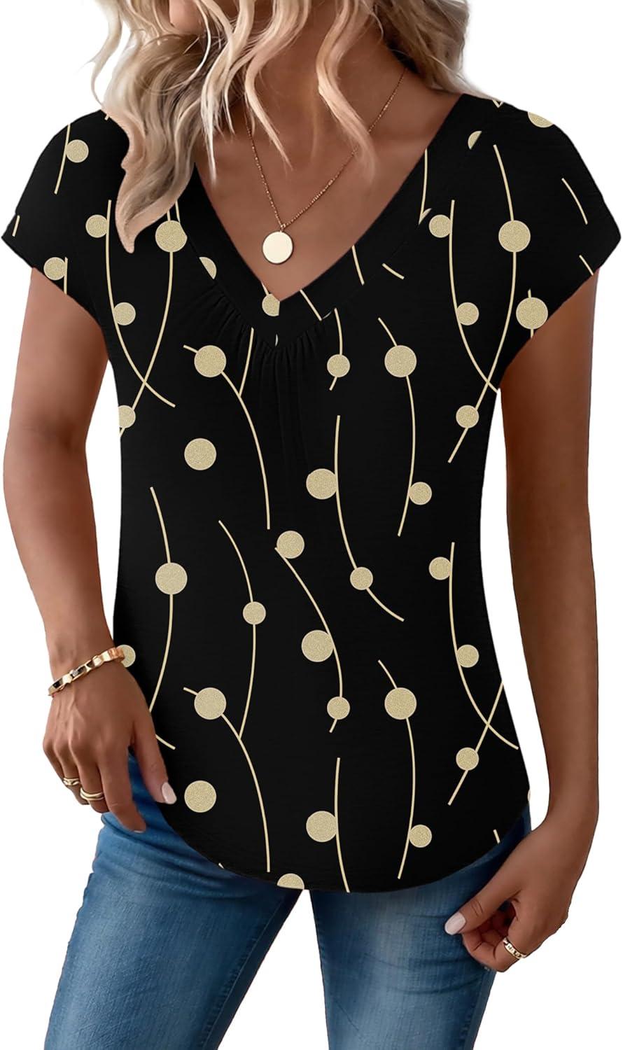 imageZeagoo Womens Tops Short Sleeve V Neck Shirts Summer Dressy Casual Business Clothes Work Blouses Fashion Clothing OutfitsJh601 Polka Dot