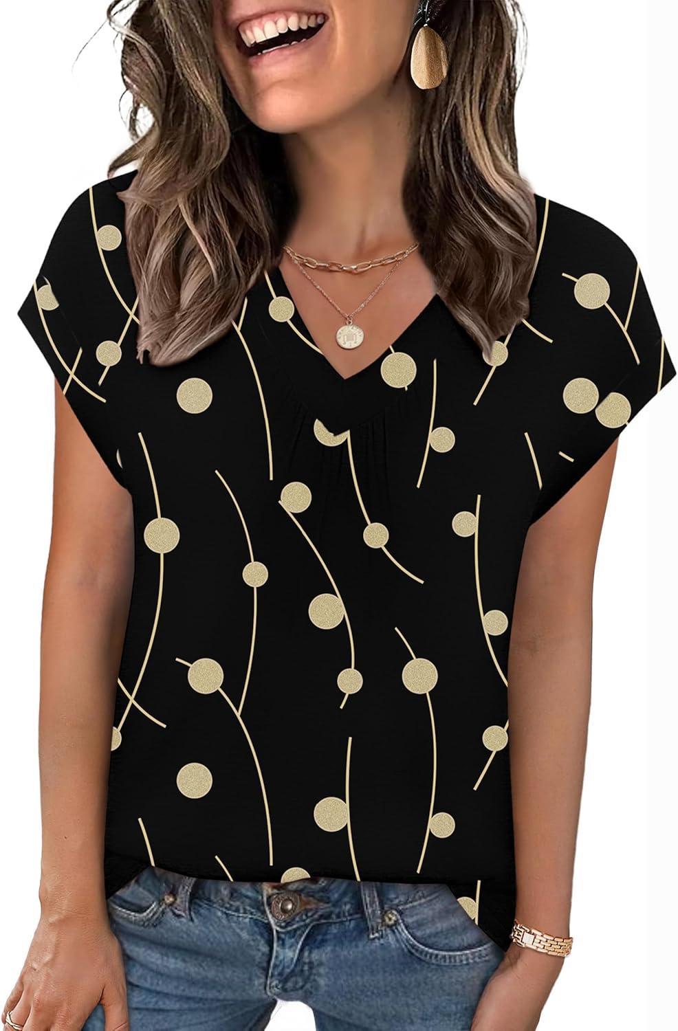 imageZeagoo Womens Tops Short Sleeve V Neck Shirts Summer Dressy Casual Business Clothes Work Blouses Fashion Clothing OutfitsJh601 Polka Dot