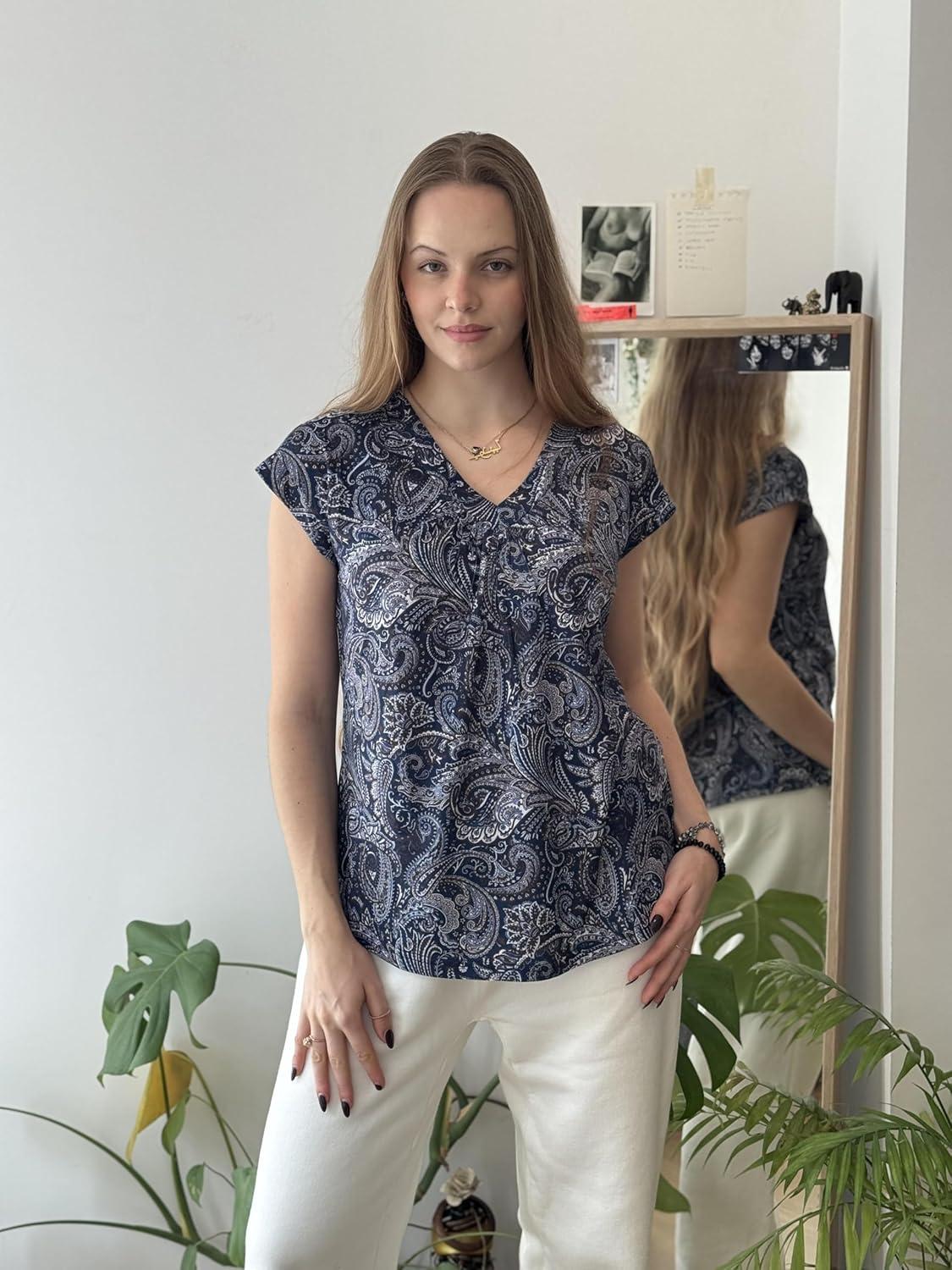 imageZeagoo Womens Tops Short Sleeve V Neck Shirts Summer Dressy Casual Business Clothes Work Blouses Fashion Clothing OutfitsMz473 Vintage Printed
