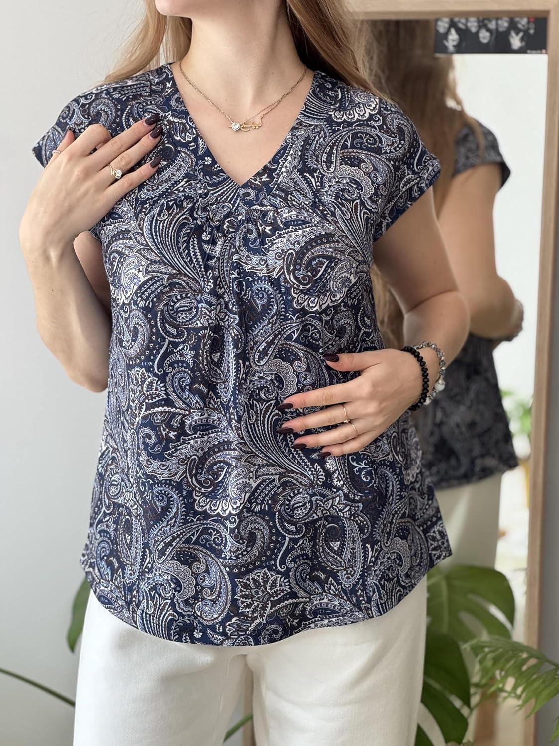 imageZeagoo Womens Tops Short Sleeve V Neck Shirts Summer Dressy Casual Business Clothes Work Blouses Fashion Clothing OutfitsMz473 Vintage Printed