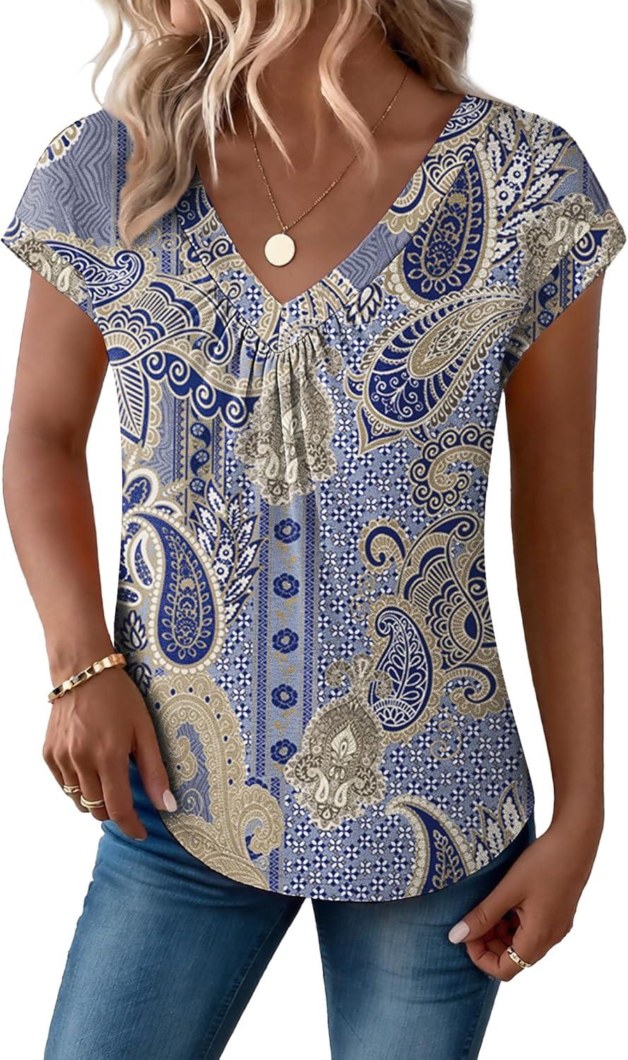 imageZeagoo Womens Tops Short Sleeve V Neck Shirts Summer Dressy Casual Business Clothes Work Blouses Fashion Clothing OutfitsMz919