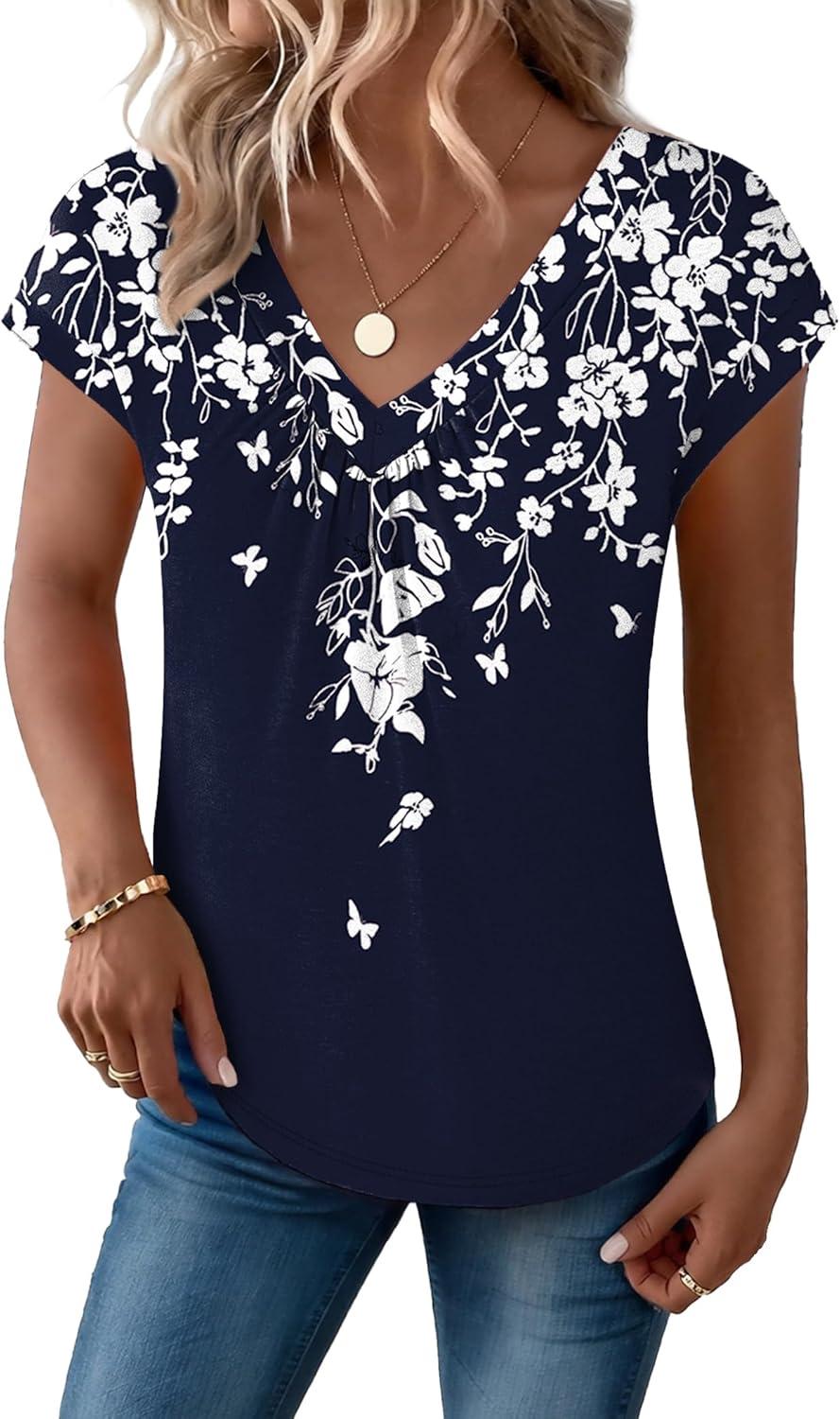 imageZeagoo Womens Tops Short Sleeve V Neck Shirts Summer Dressy Casual Business Clothes Work Blouses Fashion Clothing OutfitsSf103 Boho
