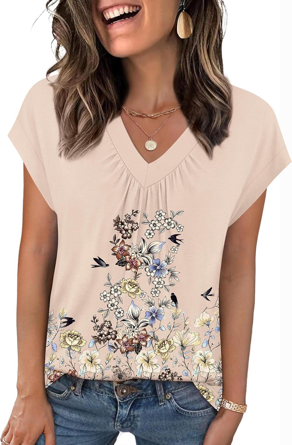 imageZeagoo Womens Tops Short Sleeve V Neck Shirts Summer Dressy Casual Business Clothes Work Blouses Fashion Clothing OutfitsSf142