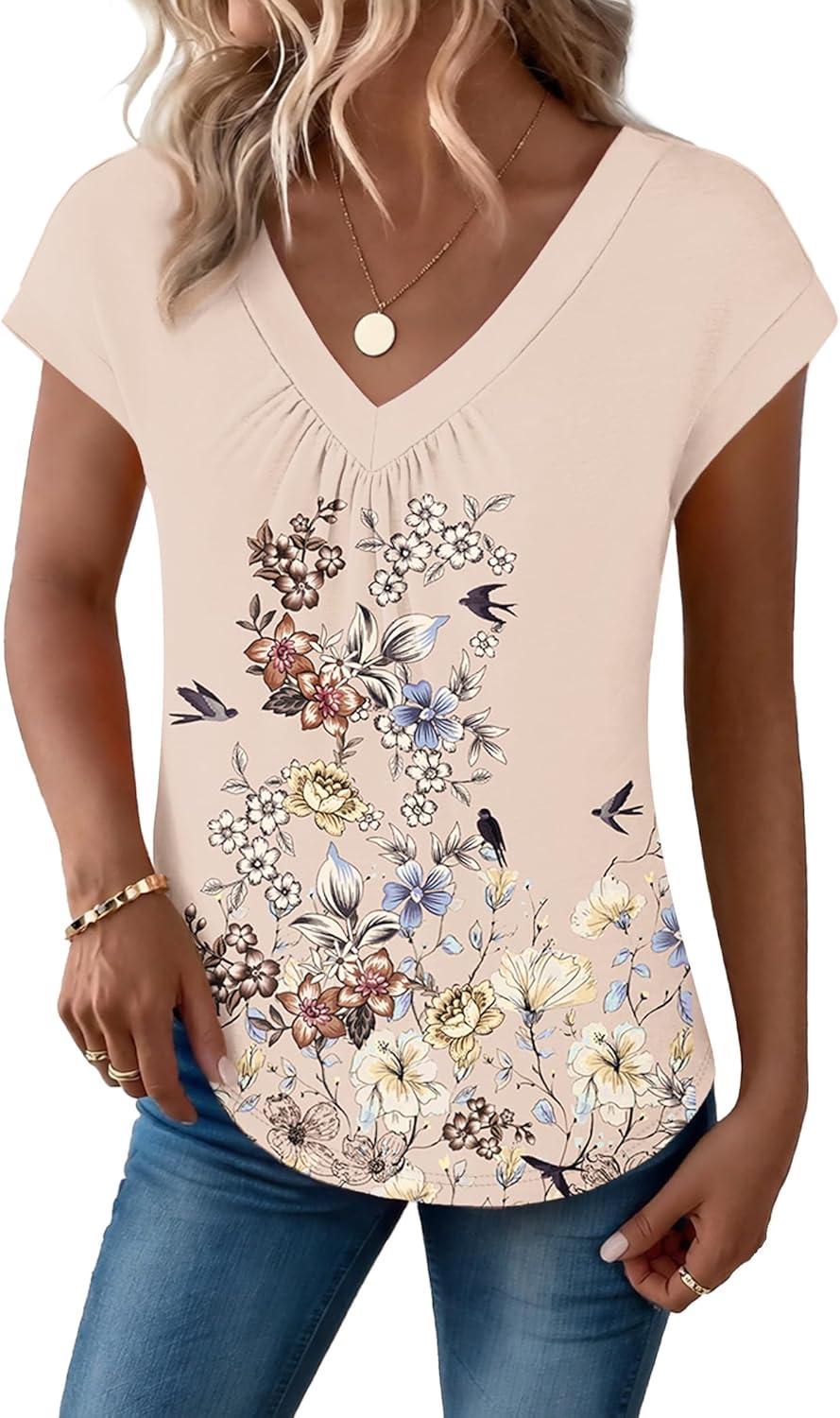 imageZeagoo Womens Tops Short Sleeve V Neck Shirts Summer Dressy Casual Business Clothes Work Blouses Fashion Clothing OutfitsSf142