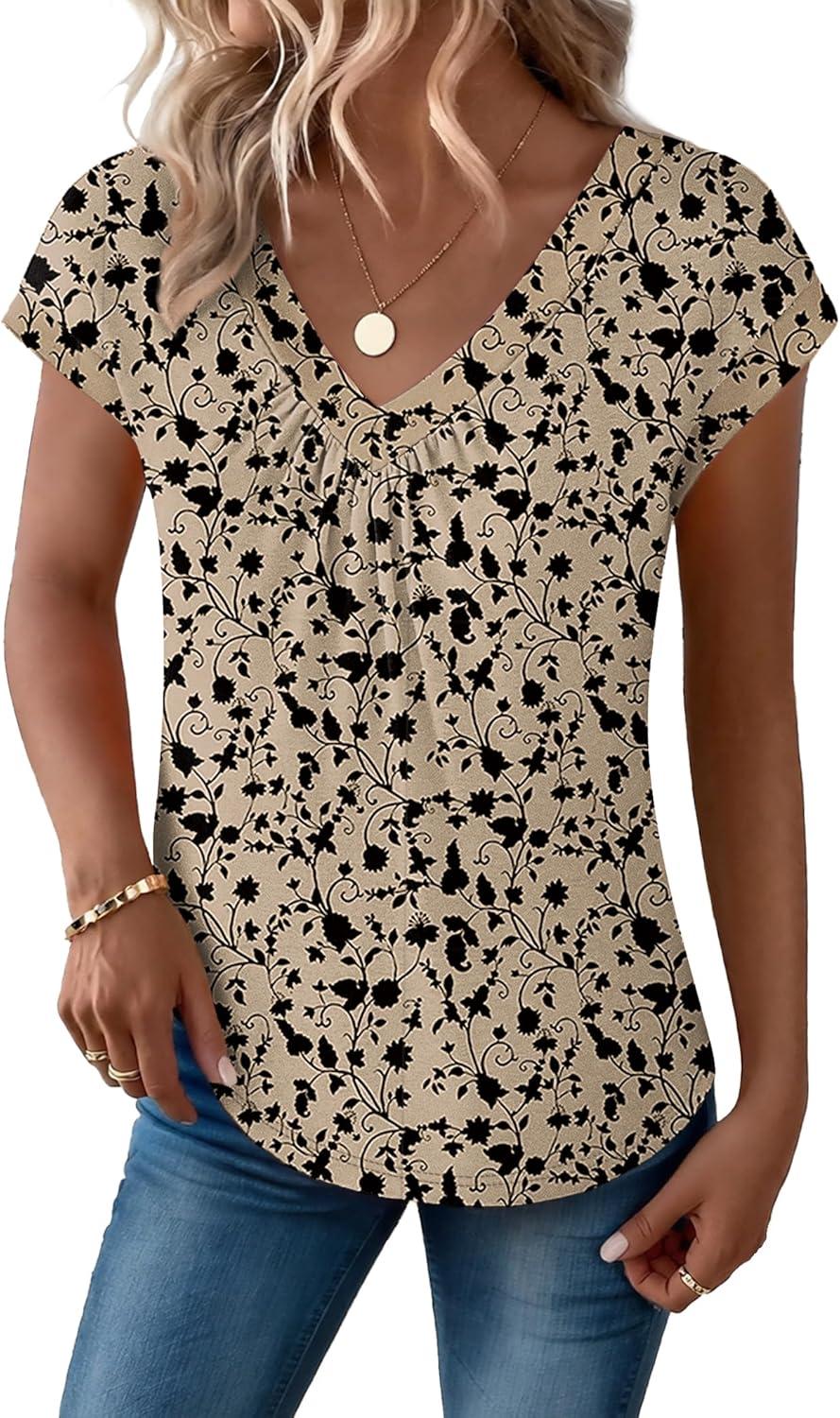 imageZeagoo Womens Tops Short Sleeve V Neck Shirts Summer Dressy Casual Business Clothes Work Blouses Fashion Clothing OutfitsSf154