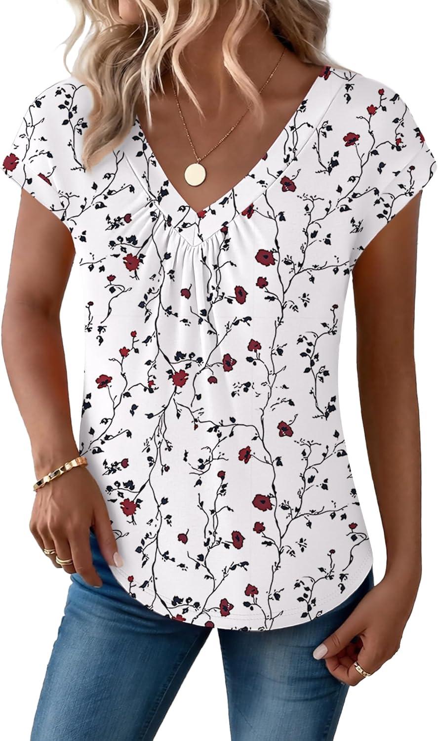 imageZeagoo Womens Tops Short Sleeve V Neck Shirts Summer Dressy Casual Business Clothes Work Blouses Fashion Clothing OutfitsSf224 Floral Printed