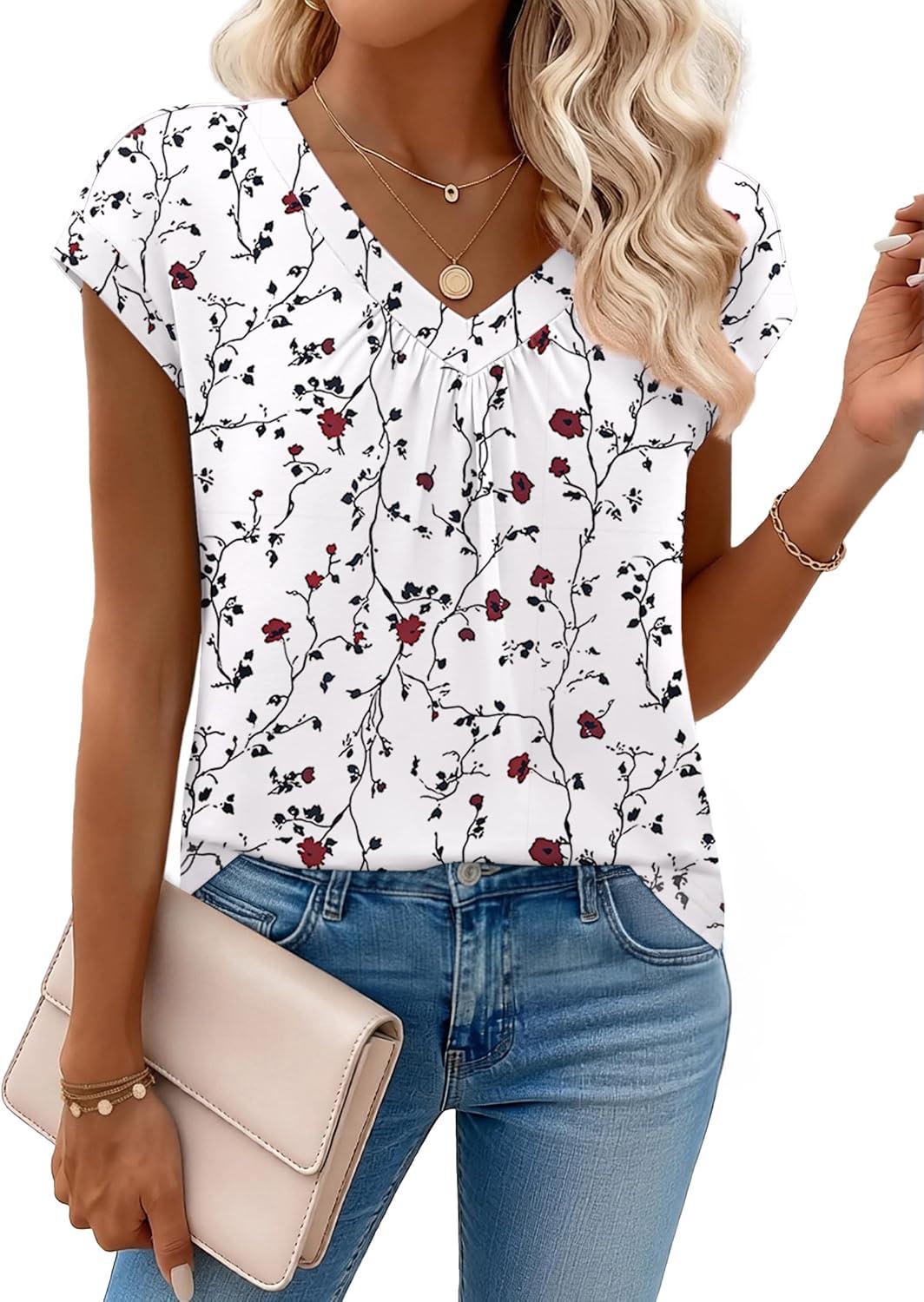 imageZeagoo Womens Tops Short Sleeve V Neck Shirts Summer Dressy Casual Business Clothes Work Blouses Fashion Clothing OutfitsSf224 Floral Printed