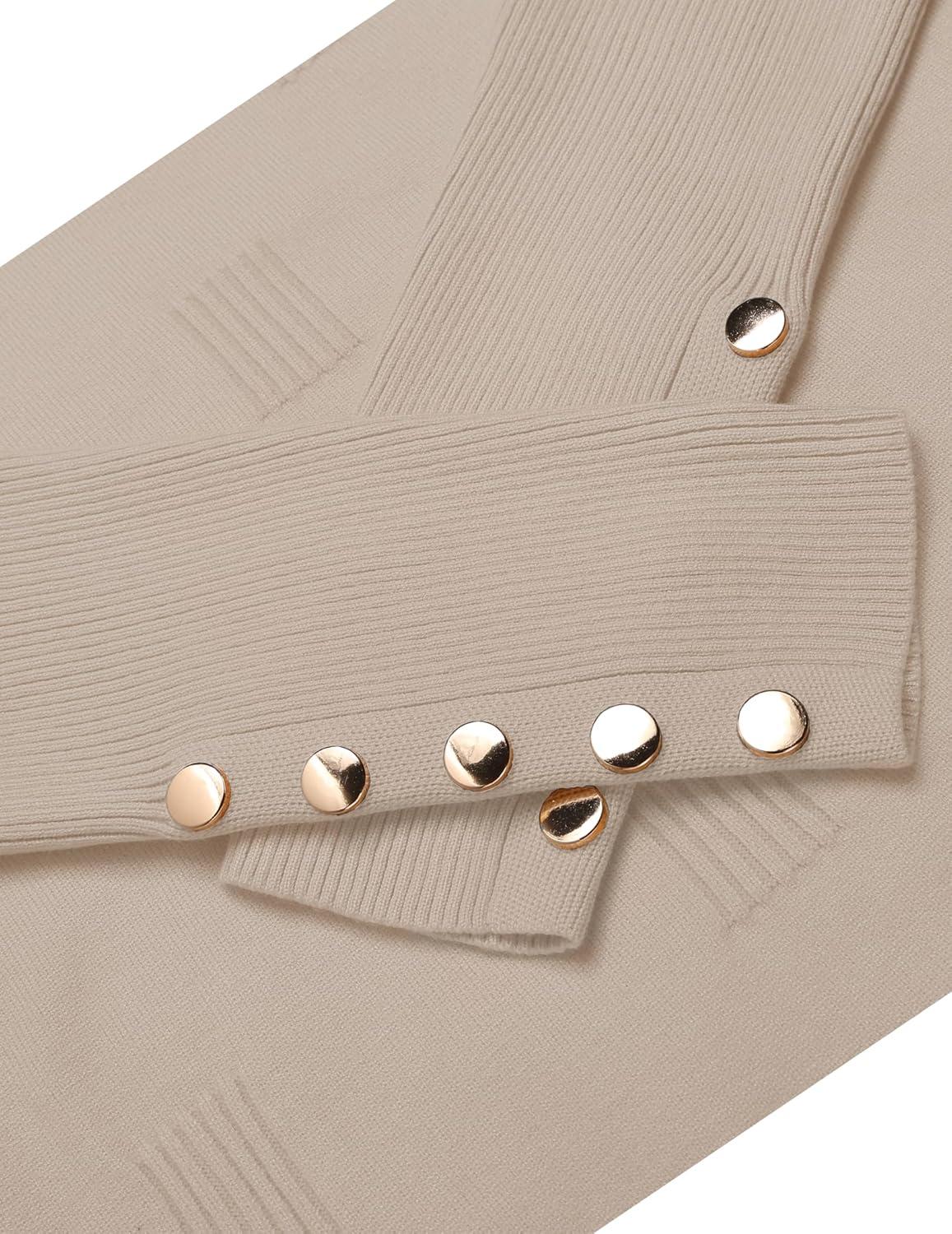 imageZeagoo Womens V Neck Sweaters Shirts Long Sleeve Lightweight Ribbed Knit Pullover Sweater Blouse Tops with Buttons OufitsAlmond
