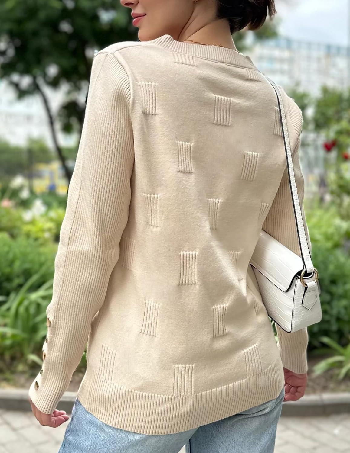 imageZeagoo Womens V Neck Sweaters Shirts Long Sleeve Lightweight Ribbed Knit Pullover Sweater Blouse Tops with Buttons OufitsBeige