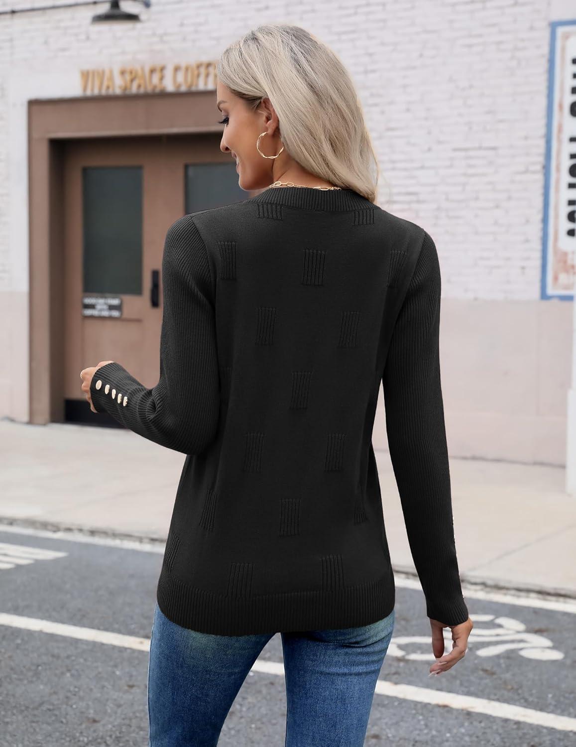 imageZeagoo Womens V Neck Sweaters Shirts Long Sleeve Lightweight Ribbed Knit Pullover Sweater Blouse Tops with Buttons OufitsBlack