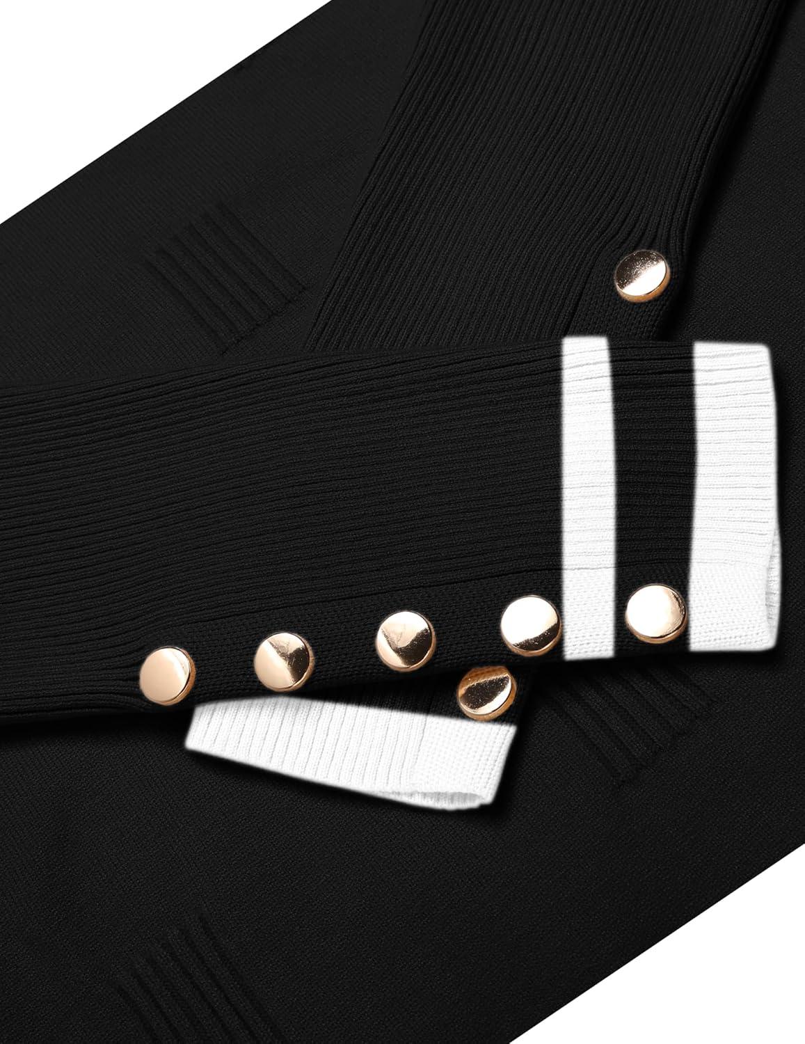imageZeagoo Womens V Neck Sweaters Shirts Long Sleeve Lightweight Ribbed Knit Pullover Sweater Blouse Tops with Buttons OufitsBlackwhite