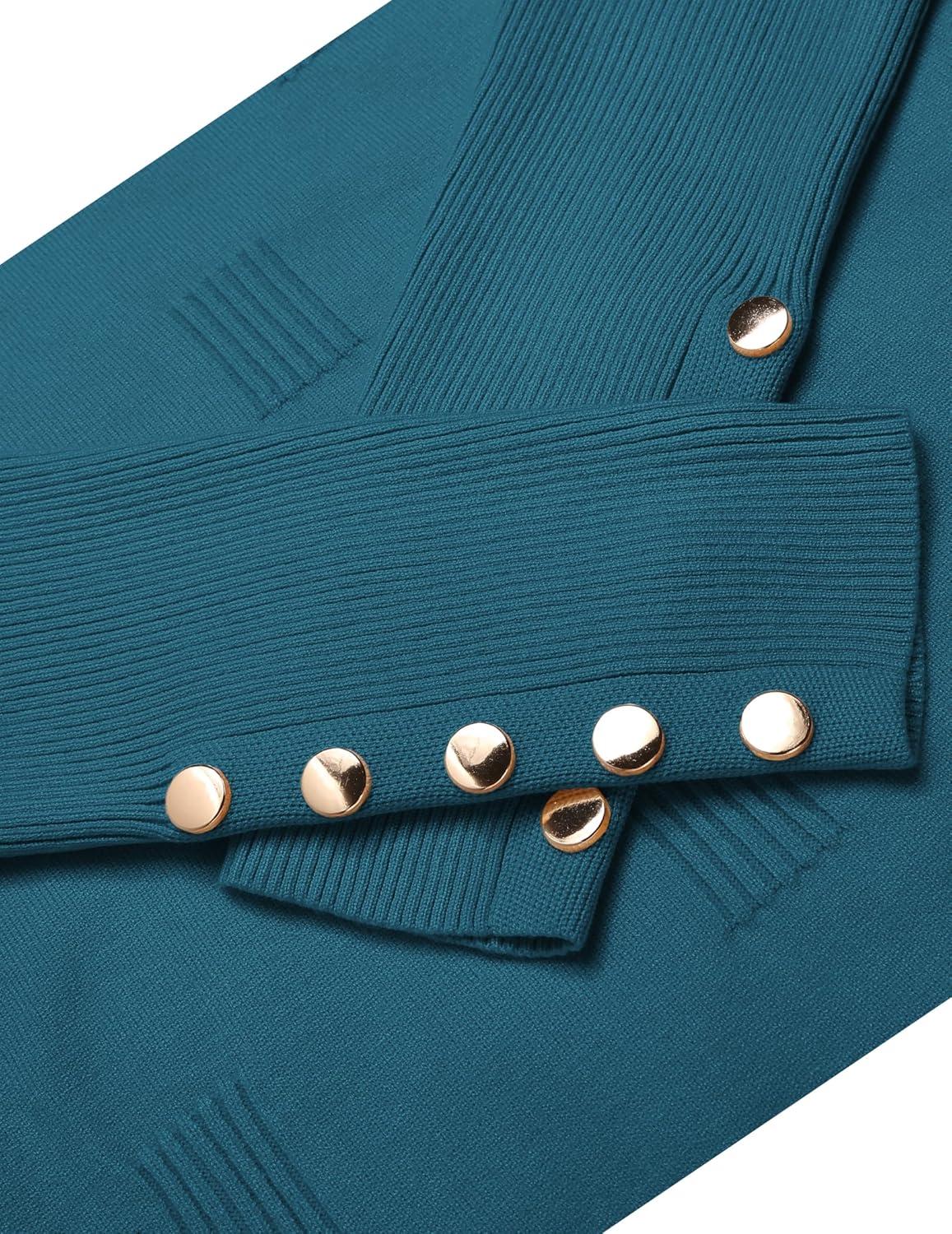 imageZeagoo Womens V Neck Sweaters Shirts Long Sleeve Lightweight Ribbed Knit Pullover Sweater Blouse Tops with Buttons OufitsBlue