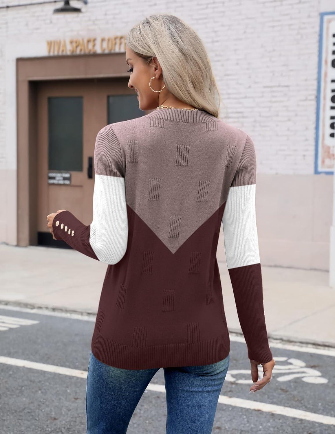 imageZeagoo Womens V Neck Sweaters Shirts Long Sleeve Lightweight Ribbed Knit Pullover Sweater Blouse Tops with Buttons OufitsCchocolate Brown