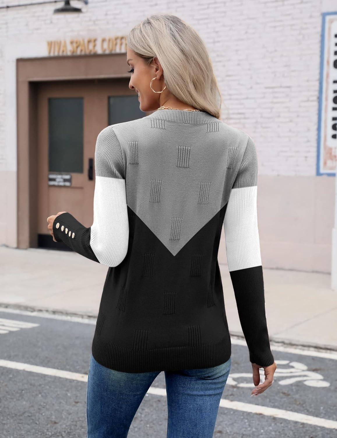 imageZeagoo Womens V Neck Sweaters Shirts Long Sleeve Lightweight Ribbed Knit Pullover Sweater Blouse Tops with Buttons OufitsCgrey Black