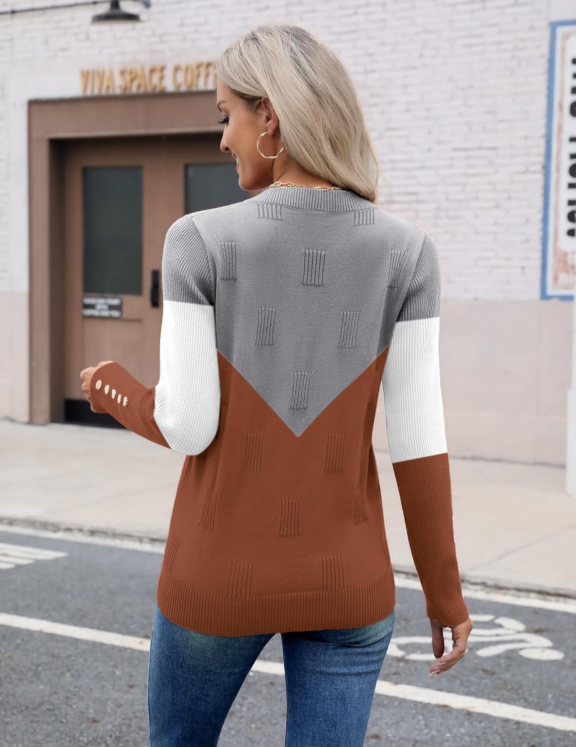 imageZeagoo Womens V Neck Sweaters Shirts Long Sleeve Lightweight Ribbed Knit Pullover Sweater Blouse Tops with Buttons OufitsCgrey Caramel