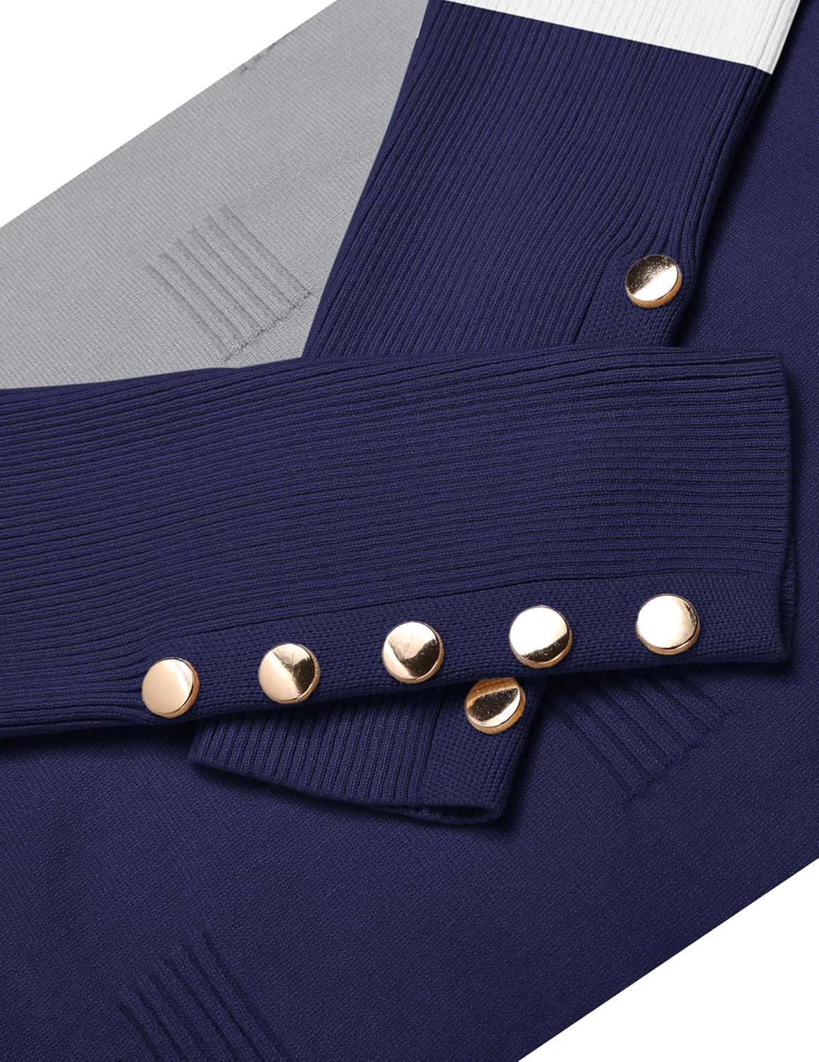 imageZeagoo Womens V Neck Sweaters Shirts Long Sleeve Lightweight Ribbed Knit Pullover Sweater Blouse Tops with Buttons OufitsCgrey Navy