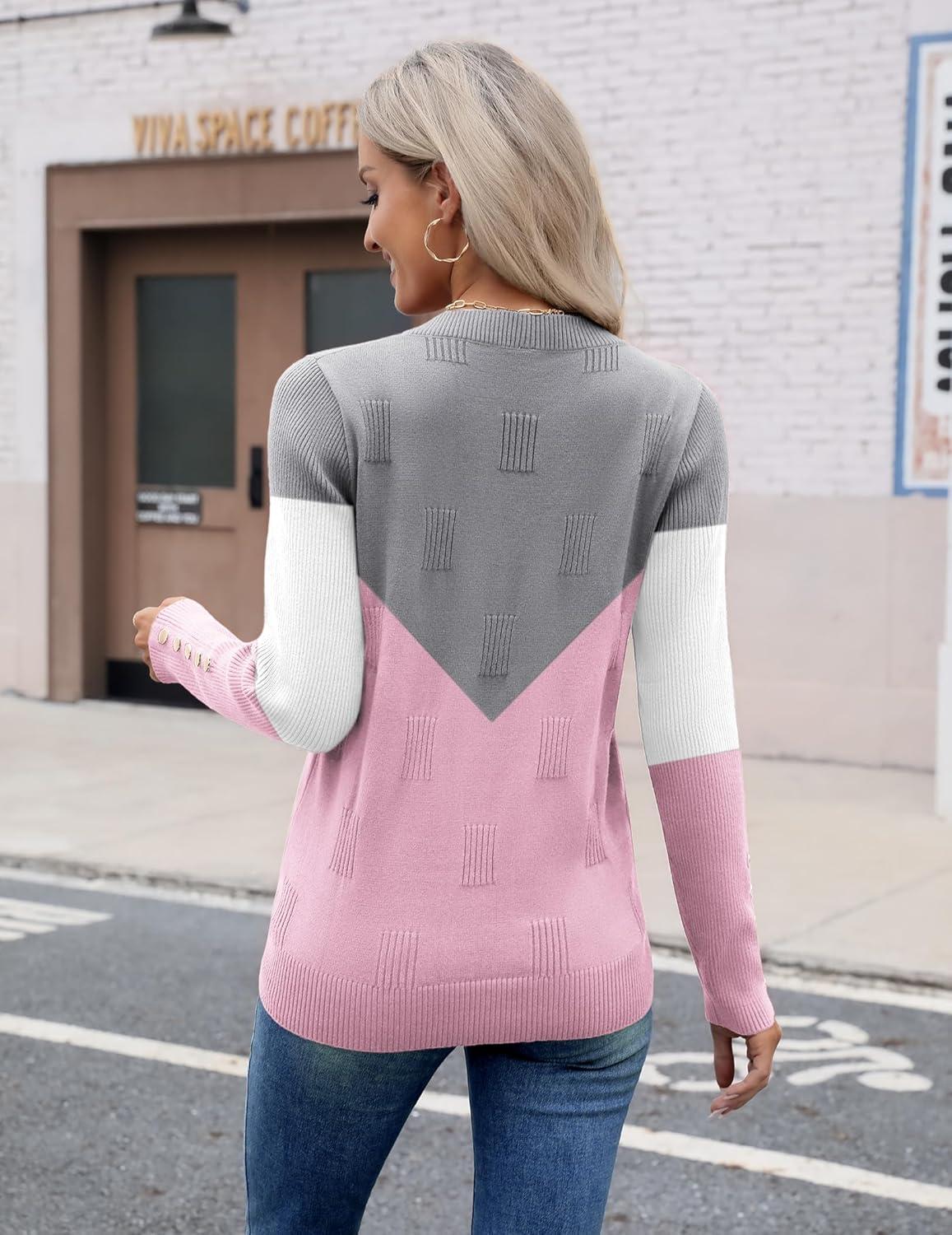 imageZeagoo Womens V Neck Sweaters Shirts Long Sleeve Lightweight Ribbed Knit Pullover Sweater Blouse Tops with Buttons OufitsCgrey Pink