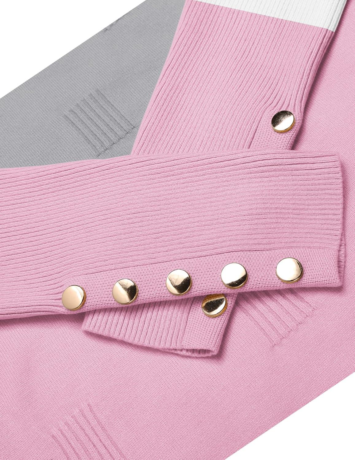 imageZeagoo Womens V Neck Sweaters Shirts Long Sleeve Lightweight Ribbed Knit Pullover Sweater Blouse Tops with Buttons OufitsCgrey Pink