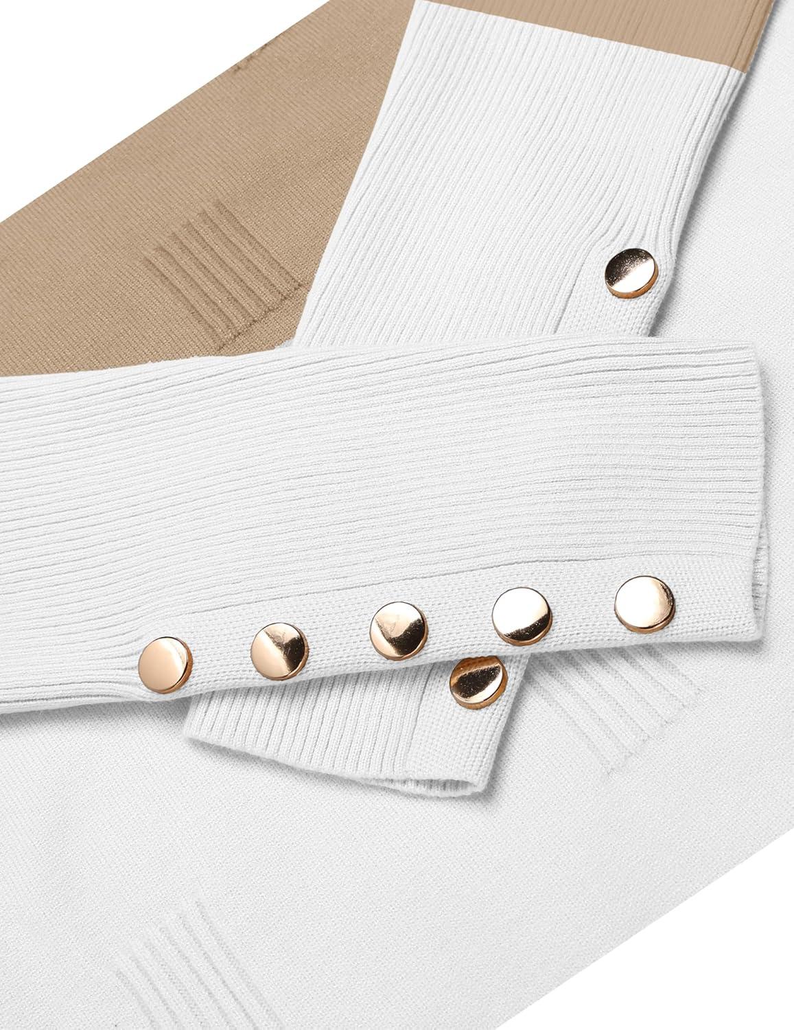 imageZeagoo Womens V Neck Sweaters Shirts Long Sleeve Lightweight Ribbed Knit Pullover Sweater Blouse Tops with Buttons OufitsCkhaki White
