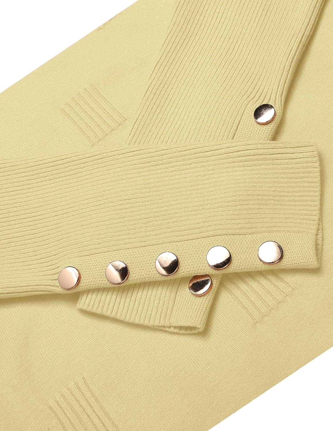 imageZeagoo Womens V Neck Sweaters Shirts Long Sleeve Lightweight Ribbed Knit Pullover Sweater Blouse Tops with Buttons OufitsCream Yellow