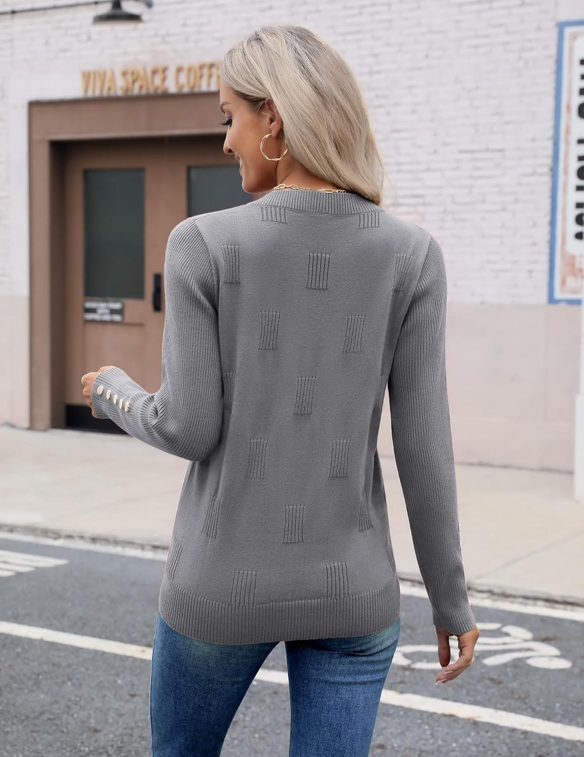 imageZeagoo Womens V Neck Sweaters Shirts Long Sleeve Lightweight Ribbed Knit Pullover Sweater Blouse Tops with Buttons OufitsGray