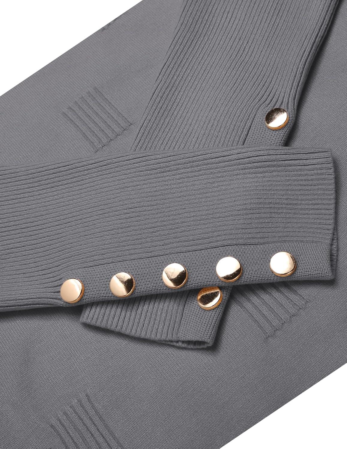 imageZeagoo Womens V Neck Sweaters Shirts Long Sleeve Lightweight Ribbed Knit Pullover Sweater Blouse Tops with Buttons OufitsGray