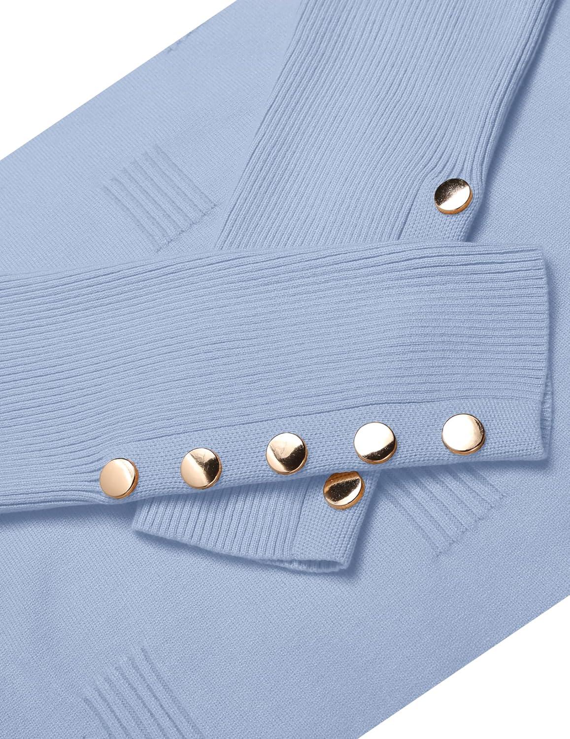 imageZeagoo Womens V Neck Sweaters Shirts Long Sleeve Lightweight Ribbed Knit Pullover Sweater Blouse Tops with Buttons OufitsLight Blue