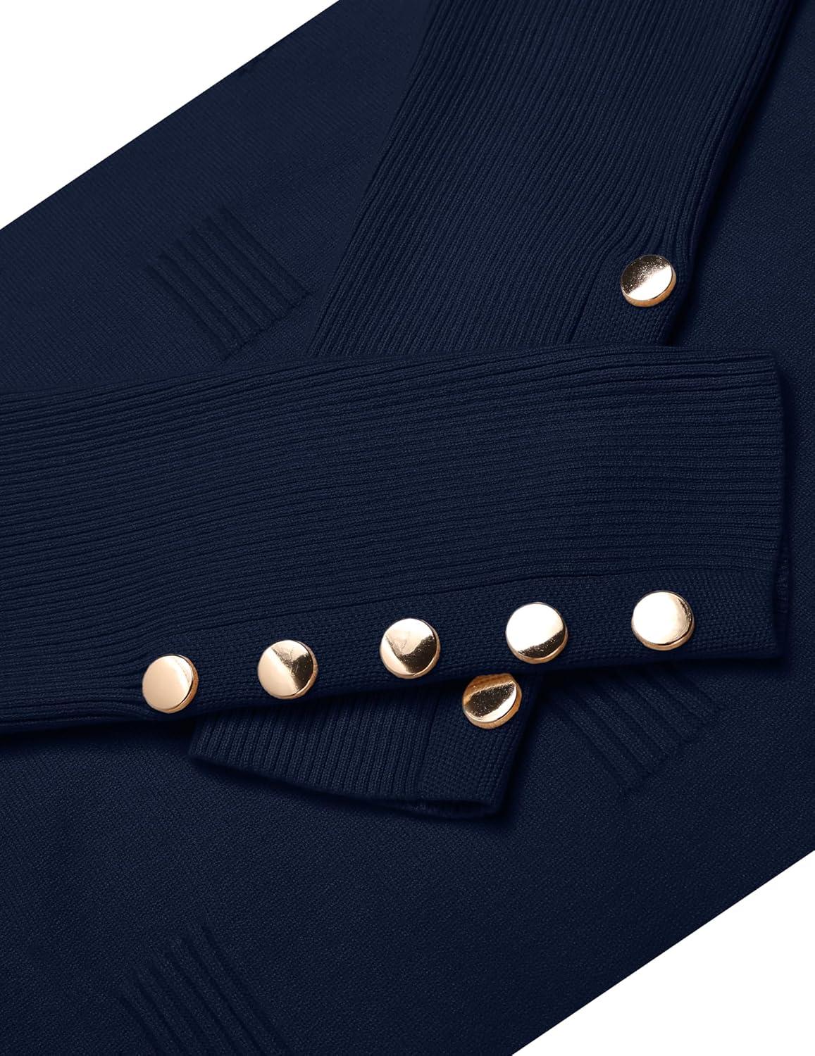 imageZeagoo Womens V Neck Sweaters Shirts Long Sleeve Lightweight Ribbed Knit Pullover Sweater Blouse Tops with Buttons OufitsNavy Blue