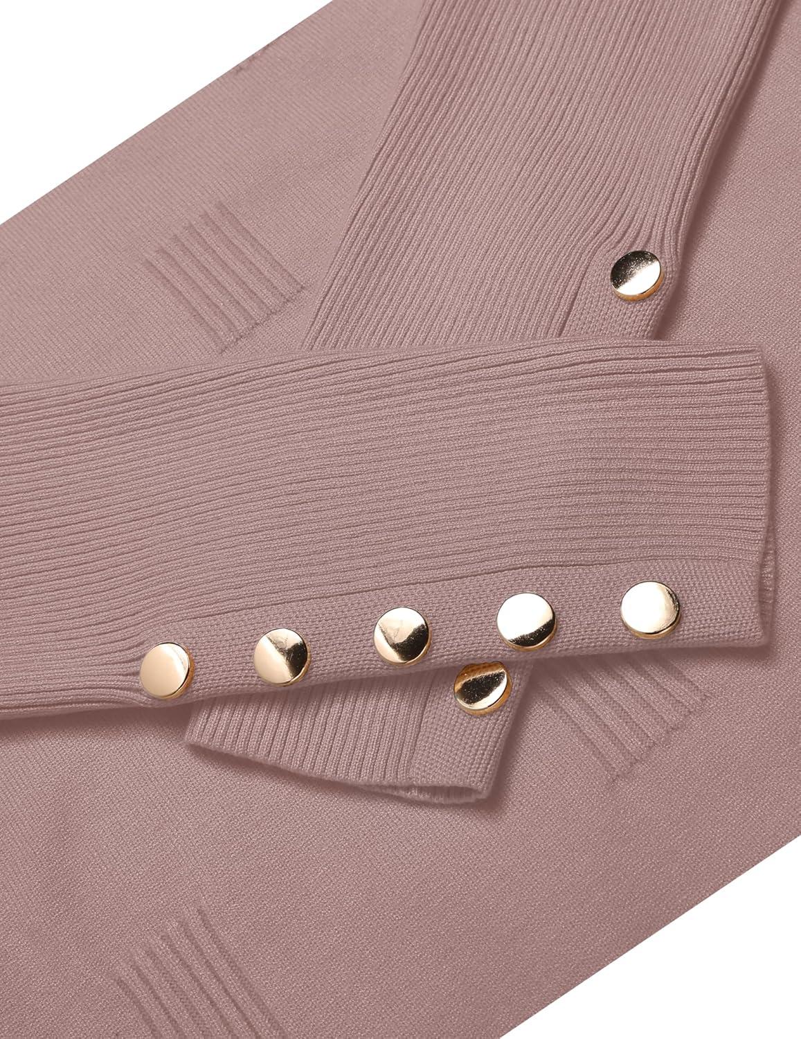 imageZeagoo Womens V Neck Sweaters Shirts Long Sleeve Lightweight Ribbed Knit Pullover Sweater Blouse Tops with Buttons OufitsPink Purple
