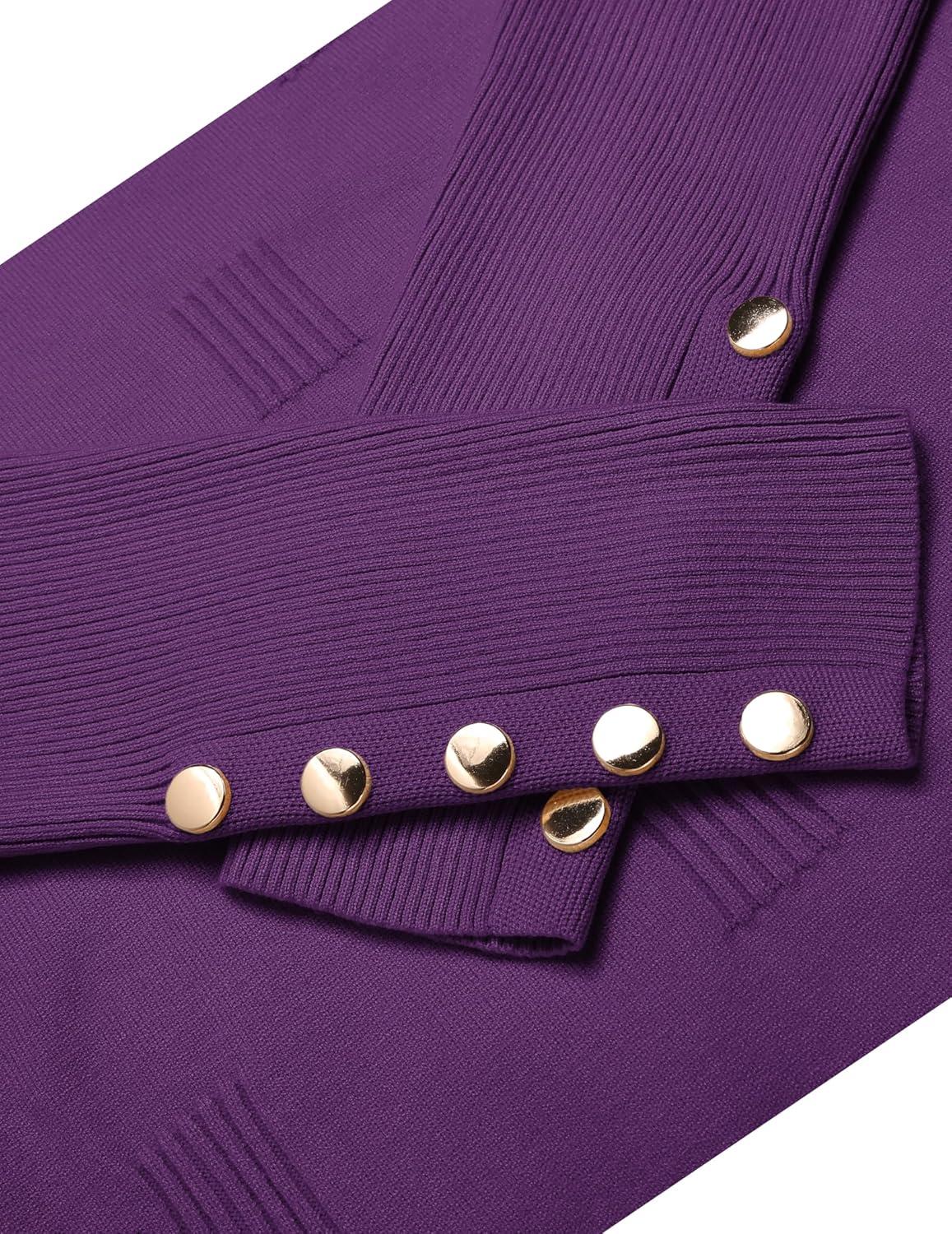 imageZeagoo Womens V Neck Sweaters Shirts Long Sleeve Lightweight Ribbed Knit Pullover Sweater Blouse Tops with Buttons OufitsPurple