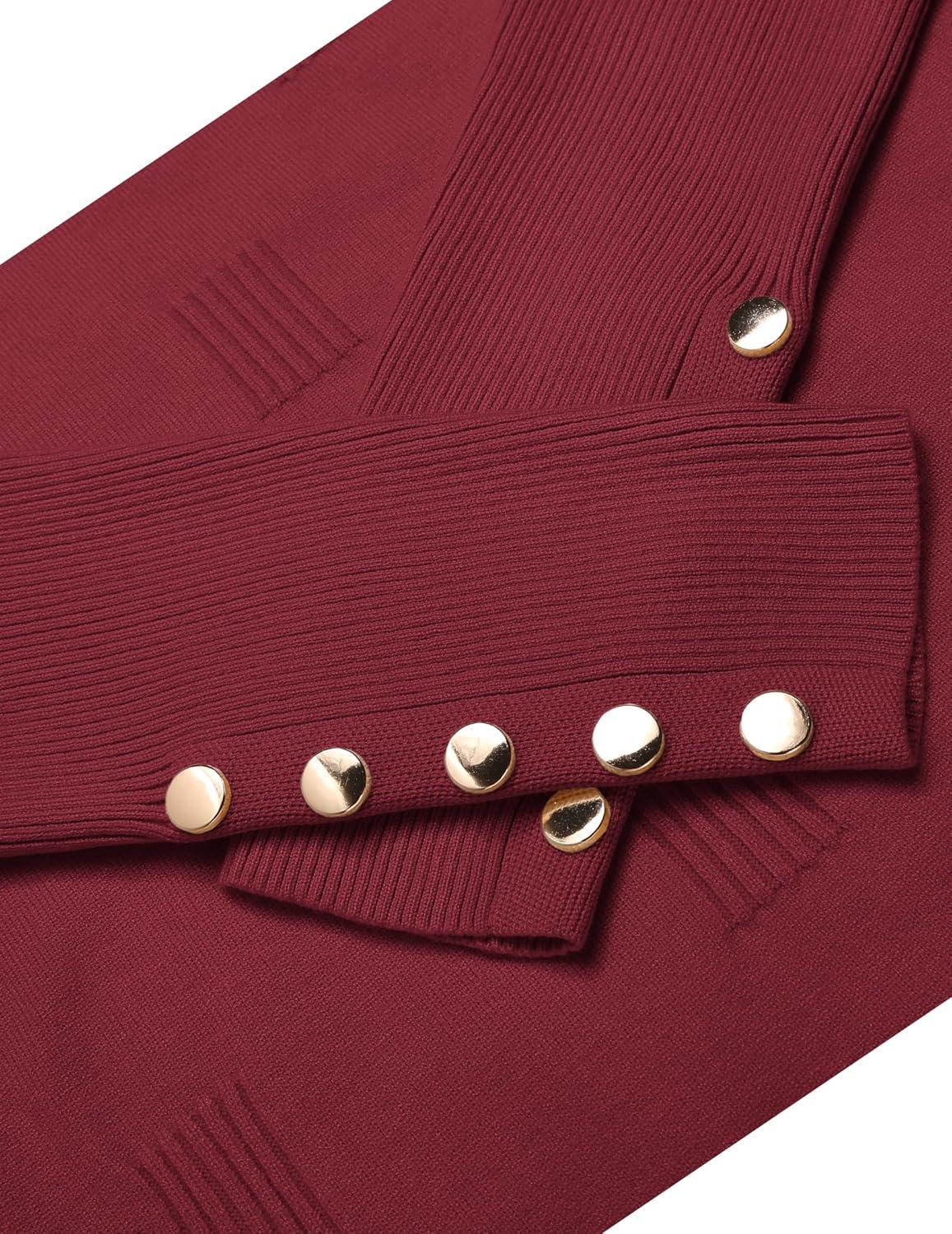 imageZeagoo Womens V Neck Sweaters Shirts Long Sleeve Lightweight Ribbed Knit Pullover Sweater Blouse Tops with Buttons OufitsRed