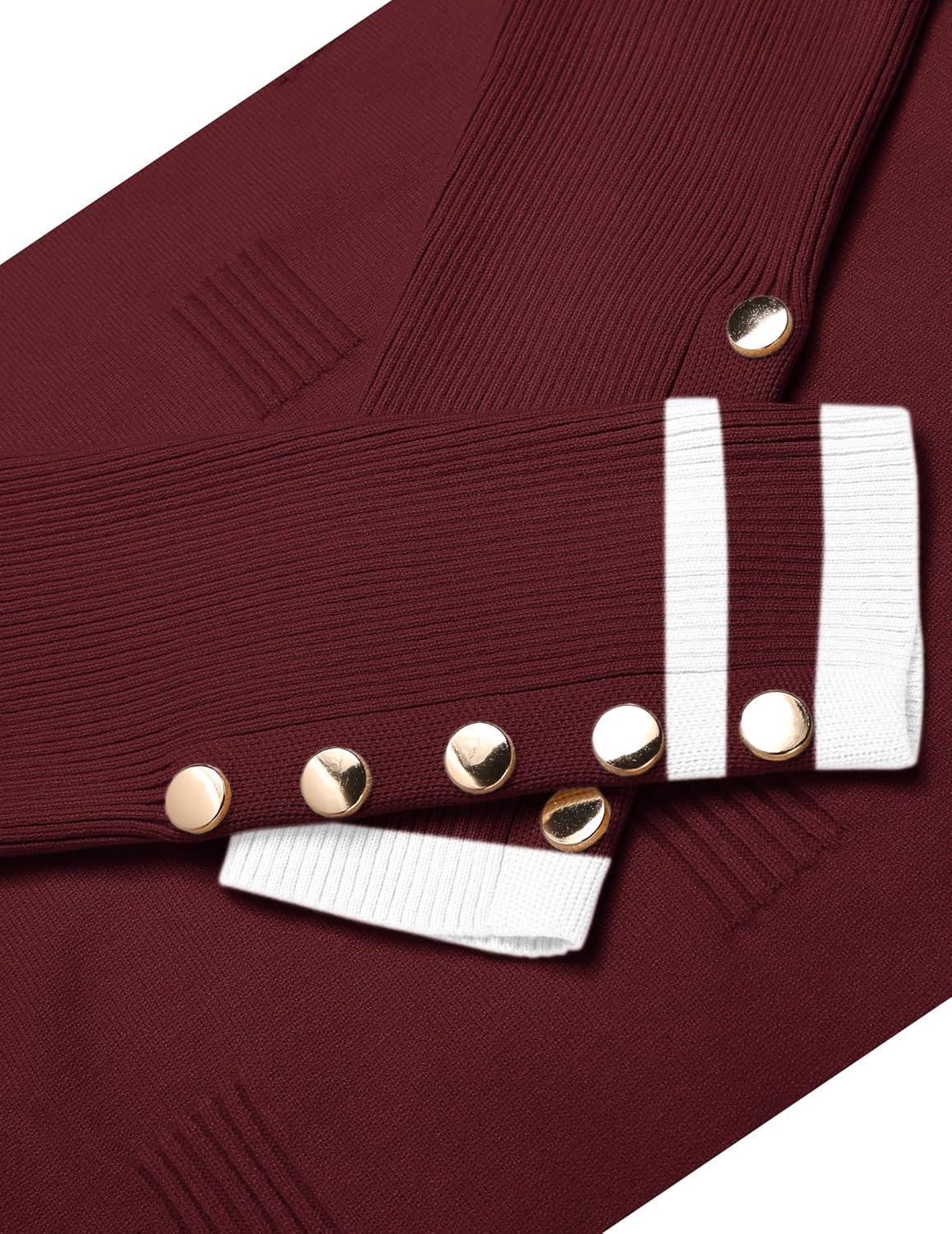imageZeagoo Womens V Neck Sweaters Shirts Long Sleeve Lightweight Ribbed Knit Pullover Sweater Blouse Tops with Buttons OufitsRedwhite