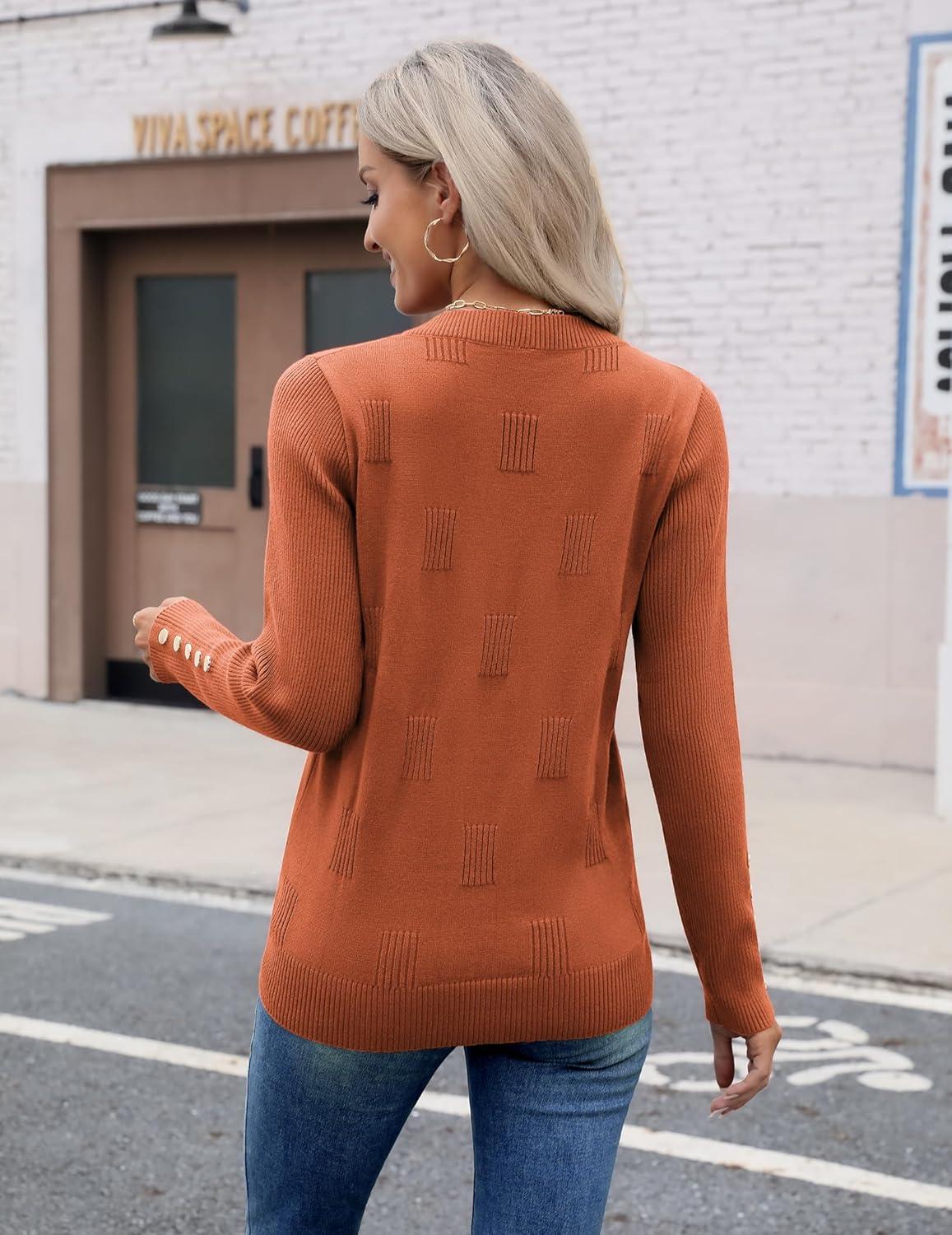 imageZeagoo Womens V Neck Sweaters Shirts Long Sleeve Lightweight Ribbed Knit Pullover Sweater Blouse Tops with Buttons OufitsRust