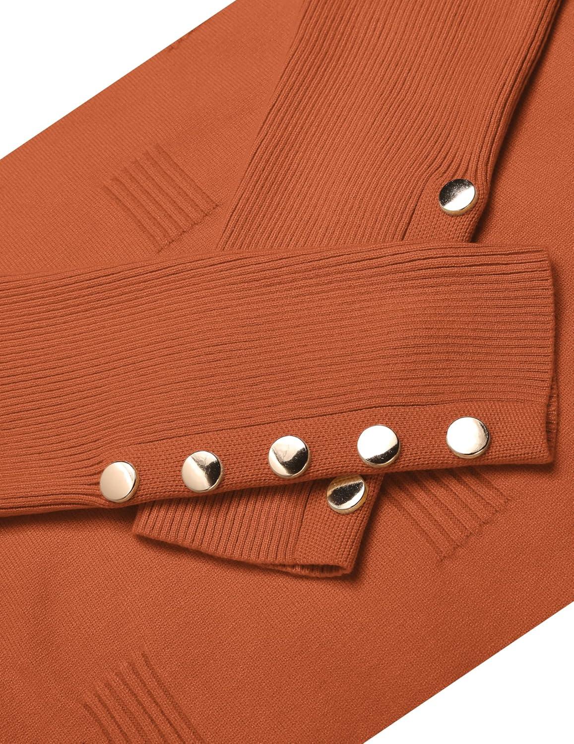 imageZeagoo Womens V Neck Sweaters Shirts Long Sleeve Lightweight Ribbed Knit Pullover Sweater Blouse Tops with Buttons OufitsRust