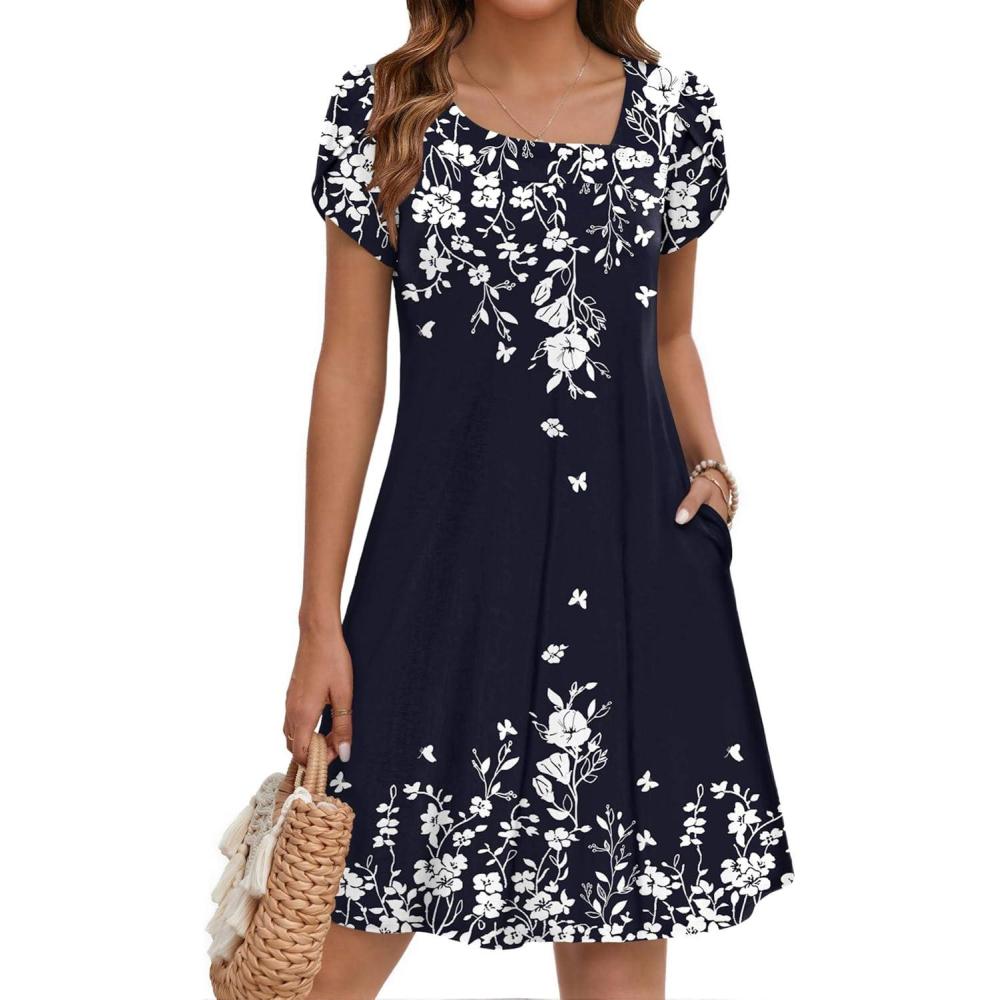 imageZEAGOO Summer Dresses for Women 2026 Sundress Short Petal Sleeve Dress with Pockets Floral Dresses for CasualFloralsf184