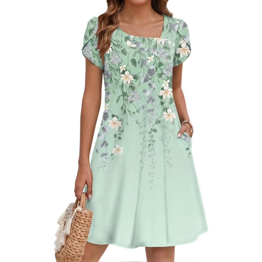imageZEAGOO Summer Dresses for Women 2026 Sundress Short Petal Sleeve Dress with Pockets Floral Dresses for CasualFloralsf242