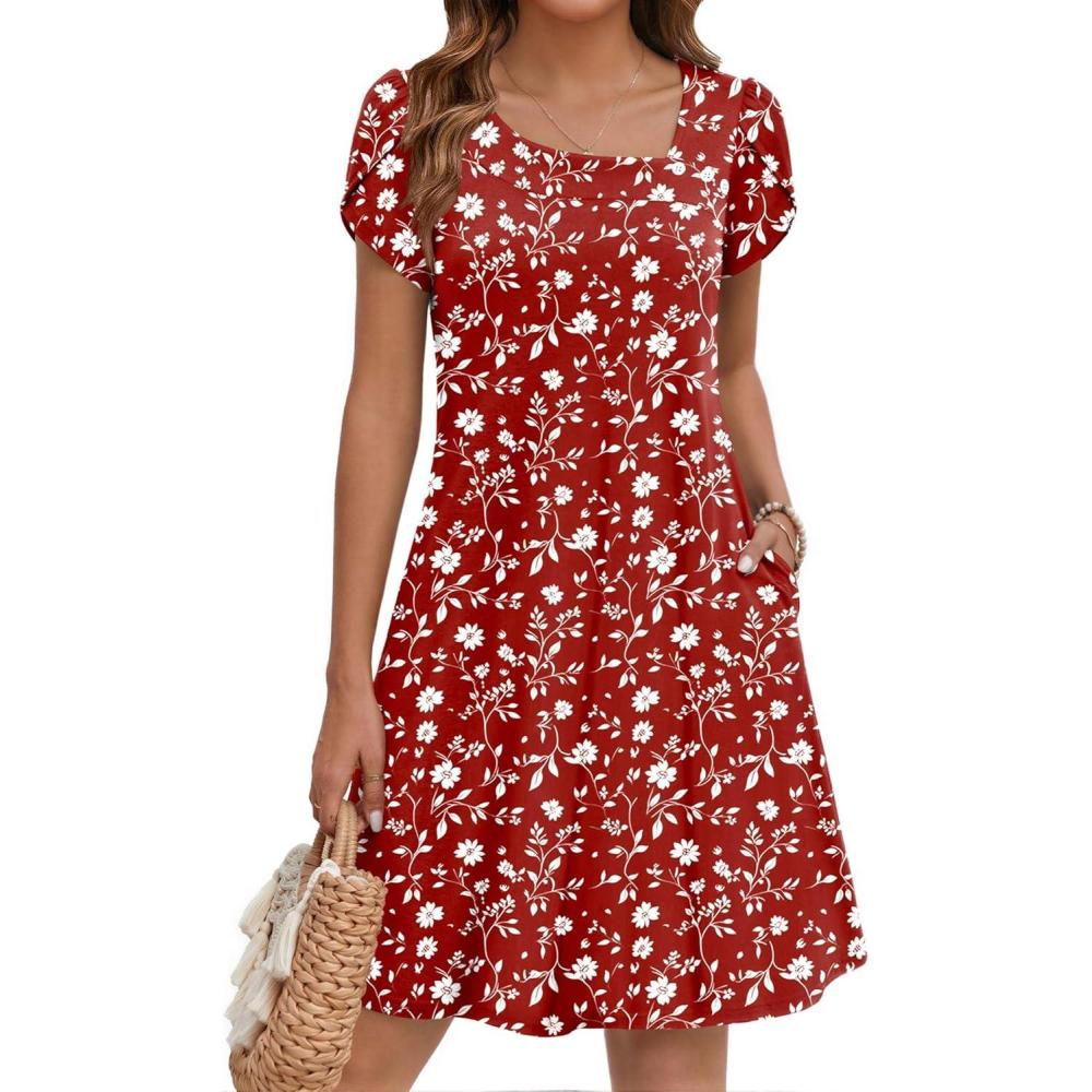 imageZEAGOO Summer Dresses for Women 2026 Sundress Short Petal Sleeve Dress with Pockets Floral Dresses for CasualFloralxh268