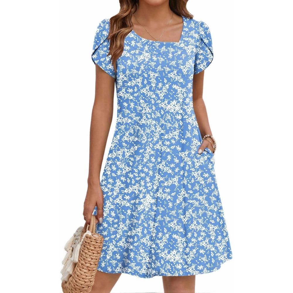 imageZEAGOO Summer Dresses for Women 2026 Sundress Short Petal Sleeve Dress with Pockets Floral Dresses for CasualFloralxh41