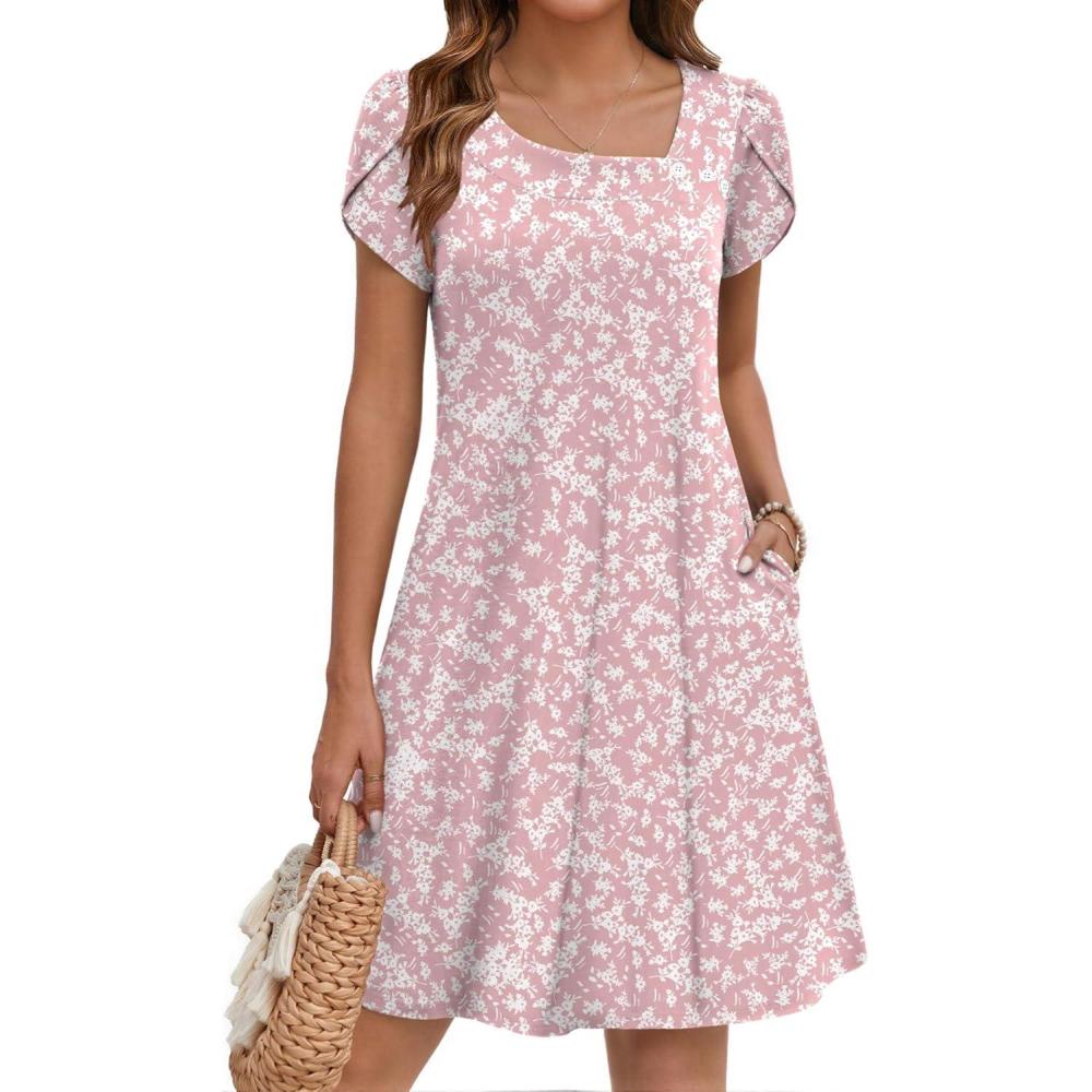 imageZEAGOO Summer Dresses for Women 2026 Sundress Short Petal Sleeve Dress with Pockets Floral Dresses for CasualFloralxh530