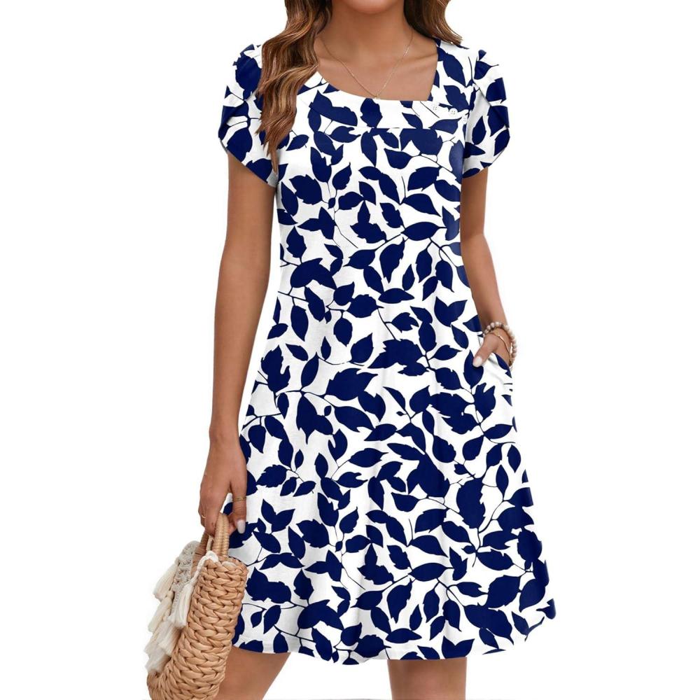 imageZEAGOO Summer Dresses for Women 2026 Sundress Short Petal Sleeve Dress with Pockets Floral Dresses for CasualFloralzw522