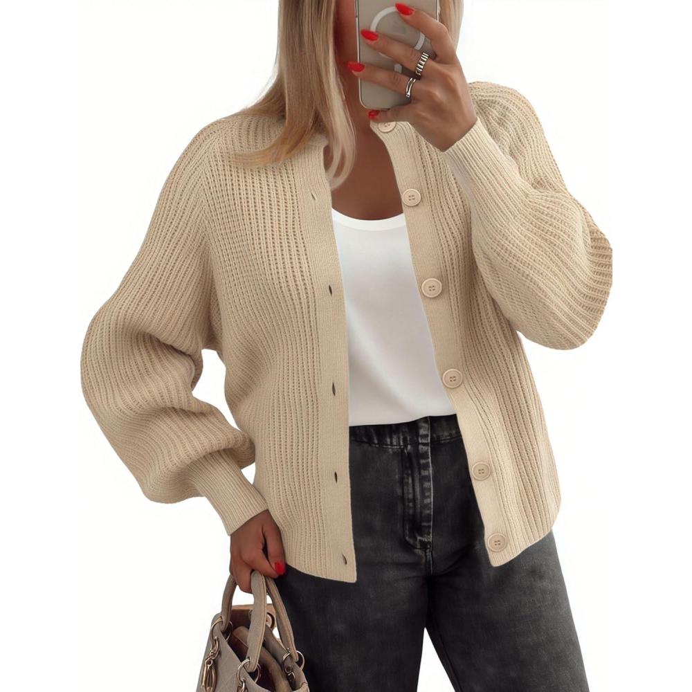 imageZeagoo 2026 Cardigan Sweaters for Women Long Sleeve Chunky Knit Cardigan CEW Neck Button Down Fall Fashion ClothesApricot