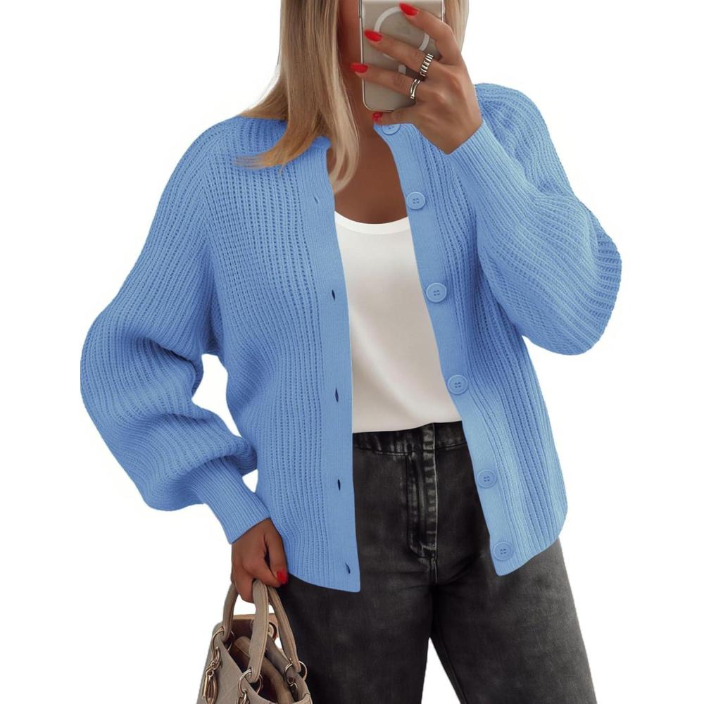 imageZeagoo 2026 Cardigan Sweaters for Women Long Sleeve Chunky Knit Cardigan CEW Neck Button Down Fall Fashion ClothesBlue