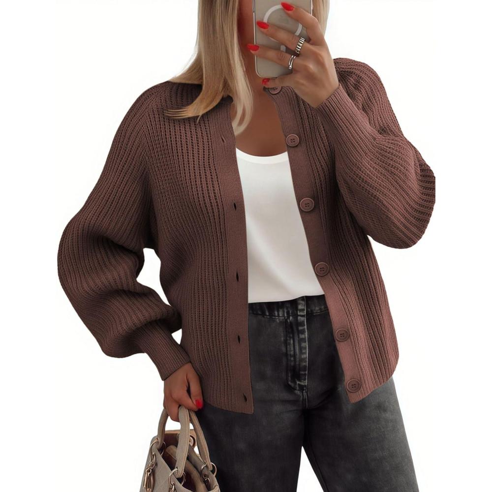 imageZeagoo 2026 Cardigan Sweaters for Women Long Sleeve Chunky Knit Cardigan CEW Neck Button Down Fall Fashion ClothesBrown