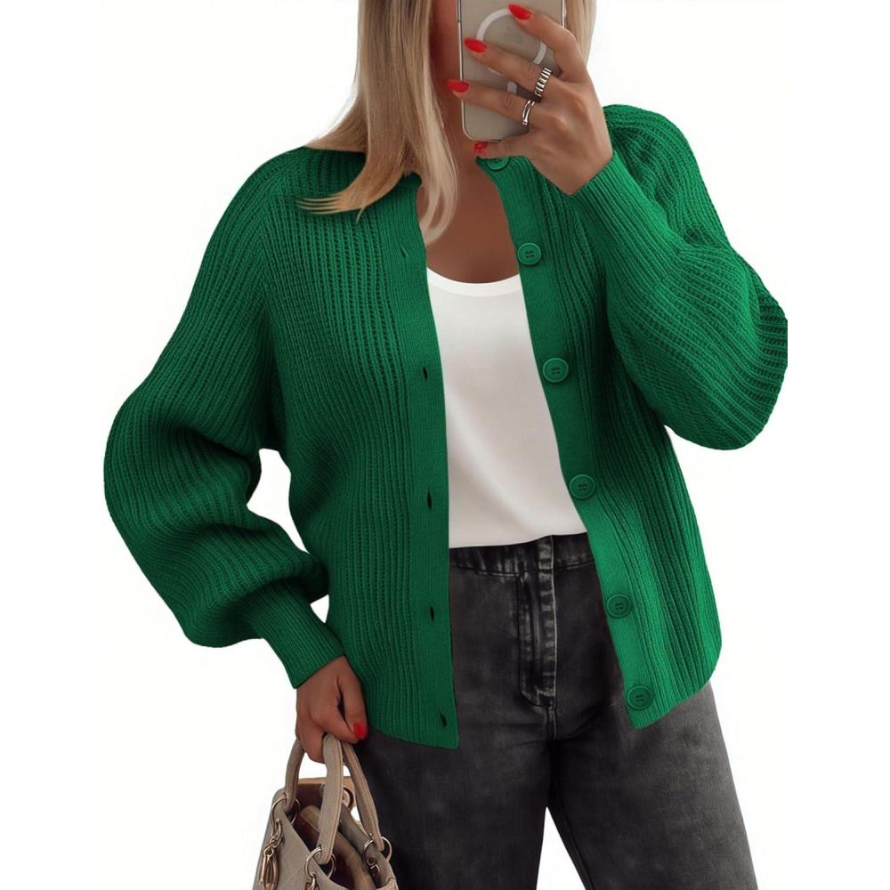 imageZeagoo 2026 Cardigan Sweaters for Women Long Sleeve Chunky Knit Cardigan CEW Neck Button Down Fall Fashion ClothesGreen