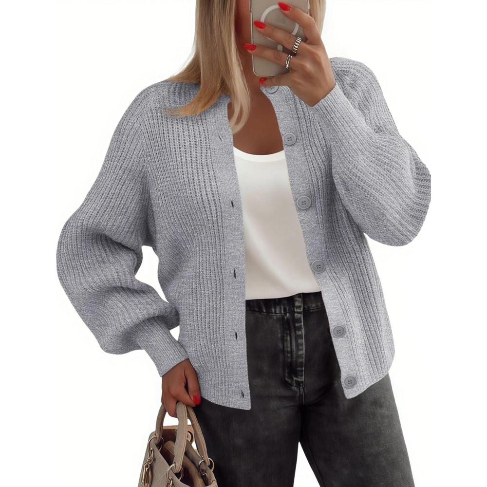 imageZeagoo 2026 Cardigan Sweaters for Women Long Sleeve Chunky Knit Cardigan CEW Neck Button Down Fall Fashion ClothesGrey