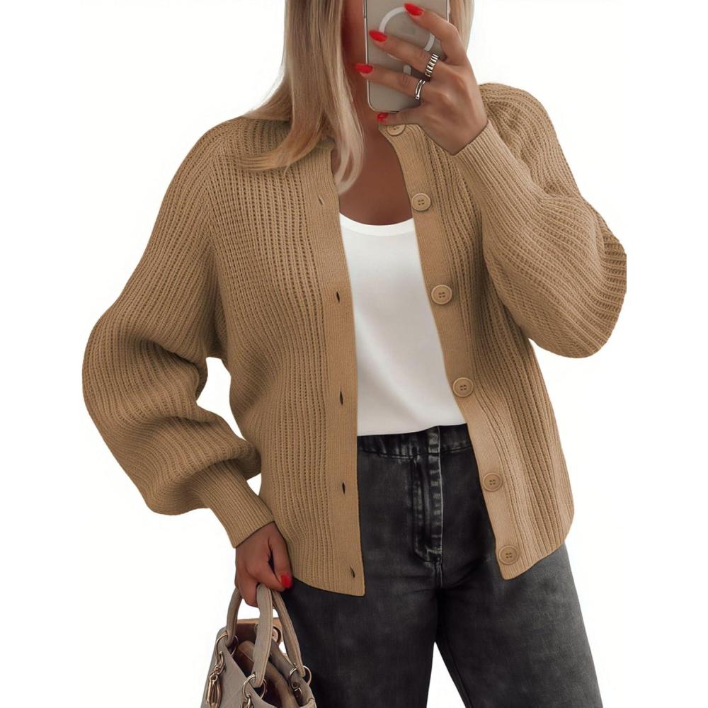 imageZeagoo 2026 Cardigan Sweaters for Women Long Sleeve Chunky Knit Cardigan CEW Neck Button Down Fall Fashion ClothesKhaki