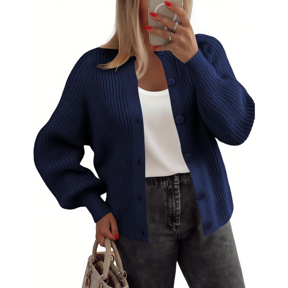 imageZeagoo 2026 Cardigan Sweaters for Women Long Sleeve Chunky Knit Cardigan CEW Neck Button Down Fall Fashion ClothesNavy