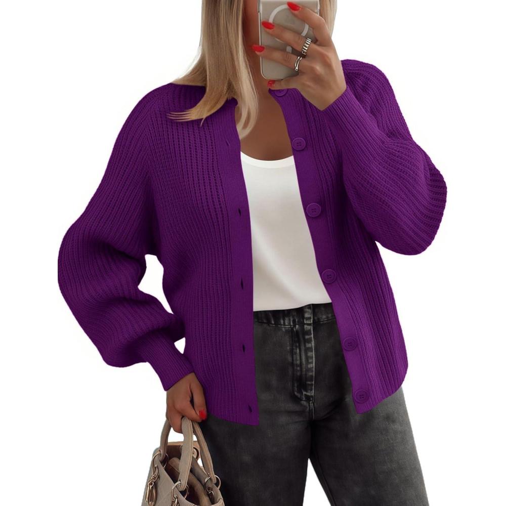 imageZeagoo 2026 Cardigan Sweaters for Women Long Sleeve Chunky Knit Cardigan CEW Neck Button Down Fall Fashion ClothesPurple